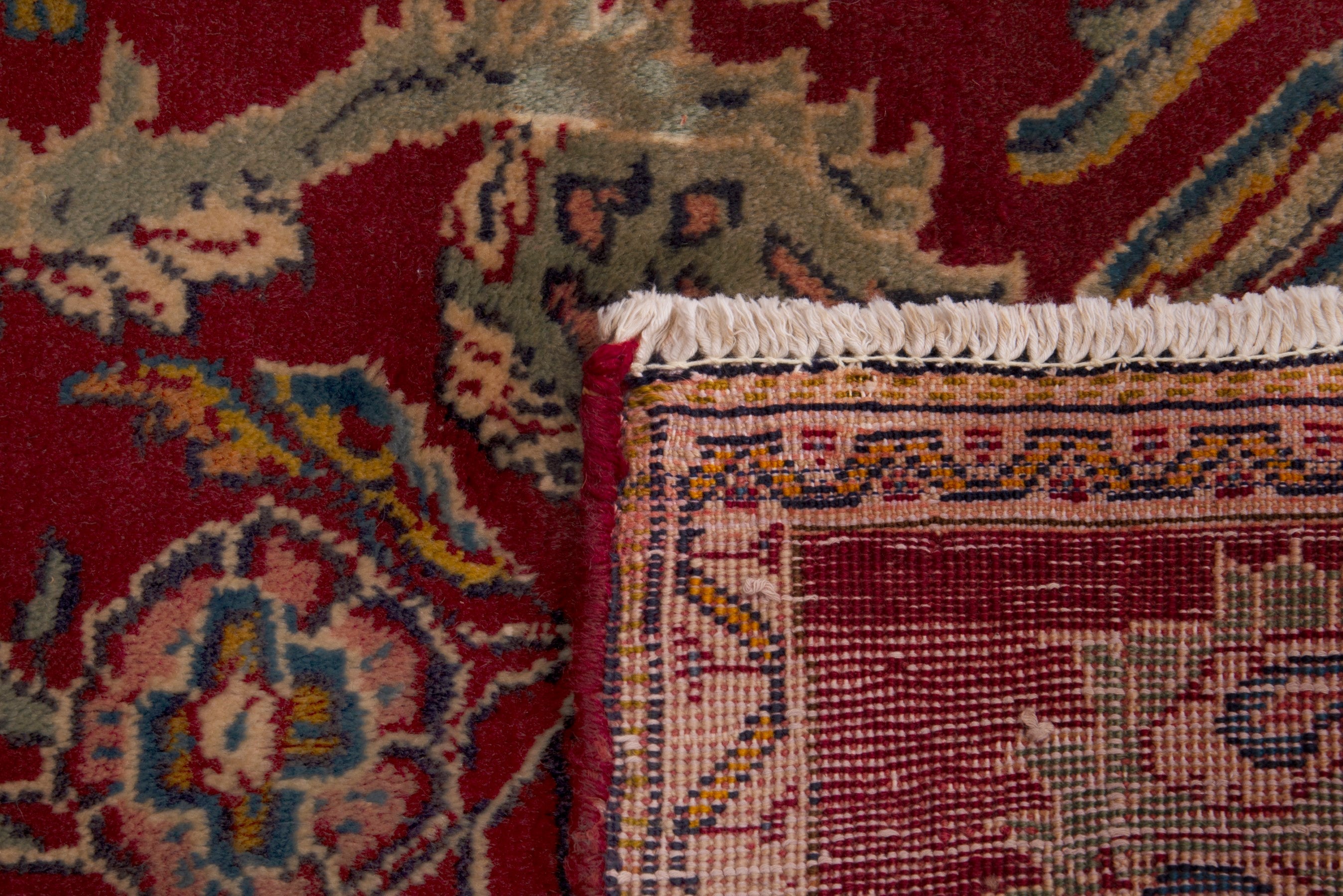 Persian Shiraz accent rug in deep red and tan, view 7 of 7