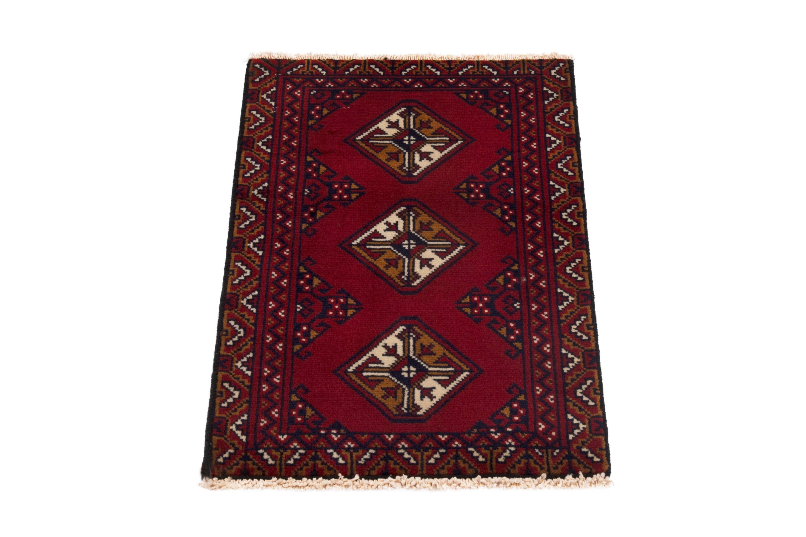 Persian Torkaman accent rug in deep red and burgundy, view 2 of 7