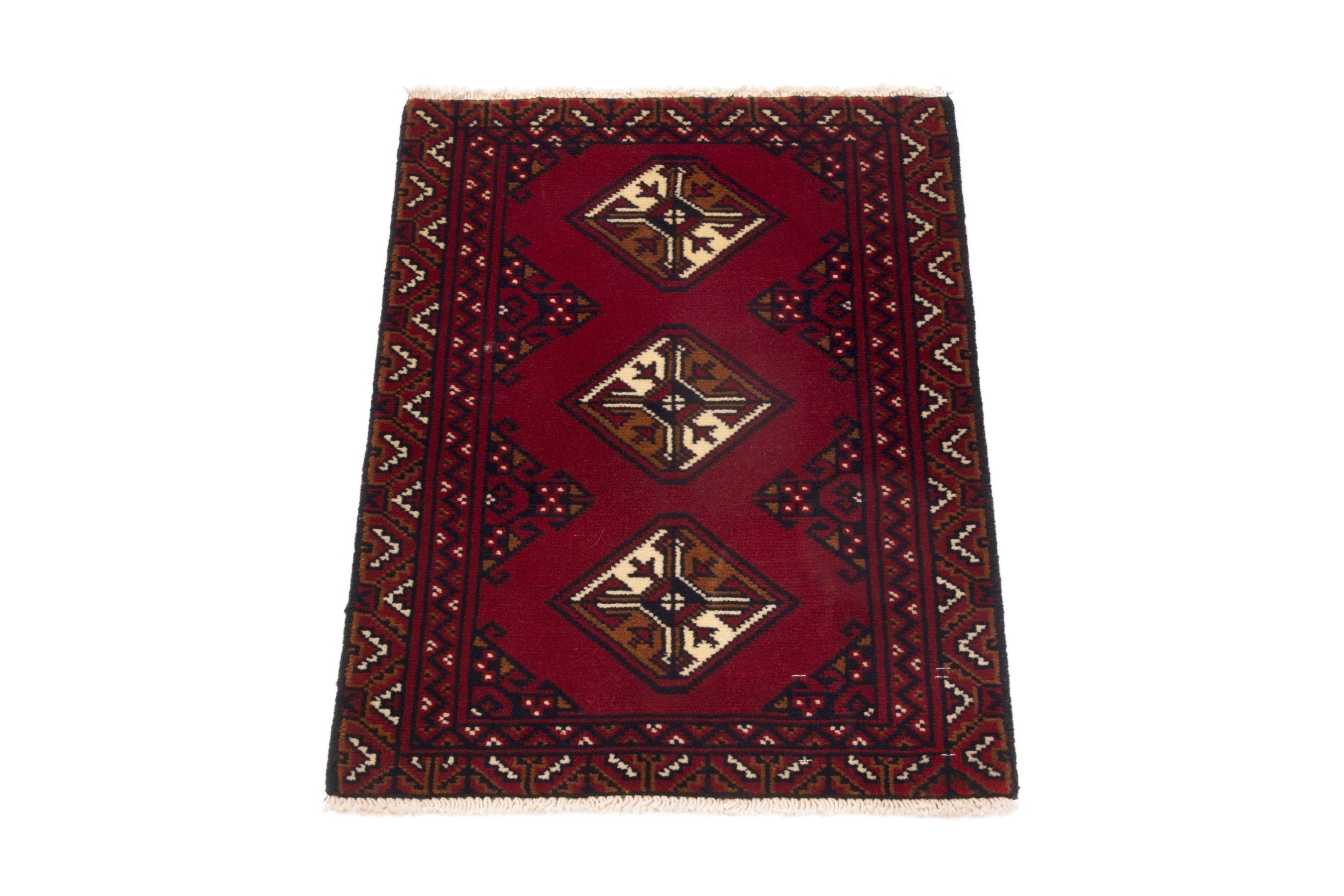 Persian Torkaman accent rug in deep red and burgundy, view 3 of 7