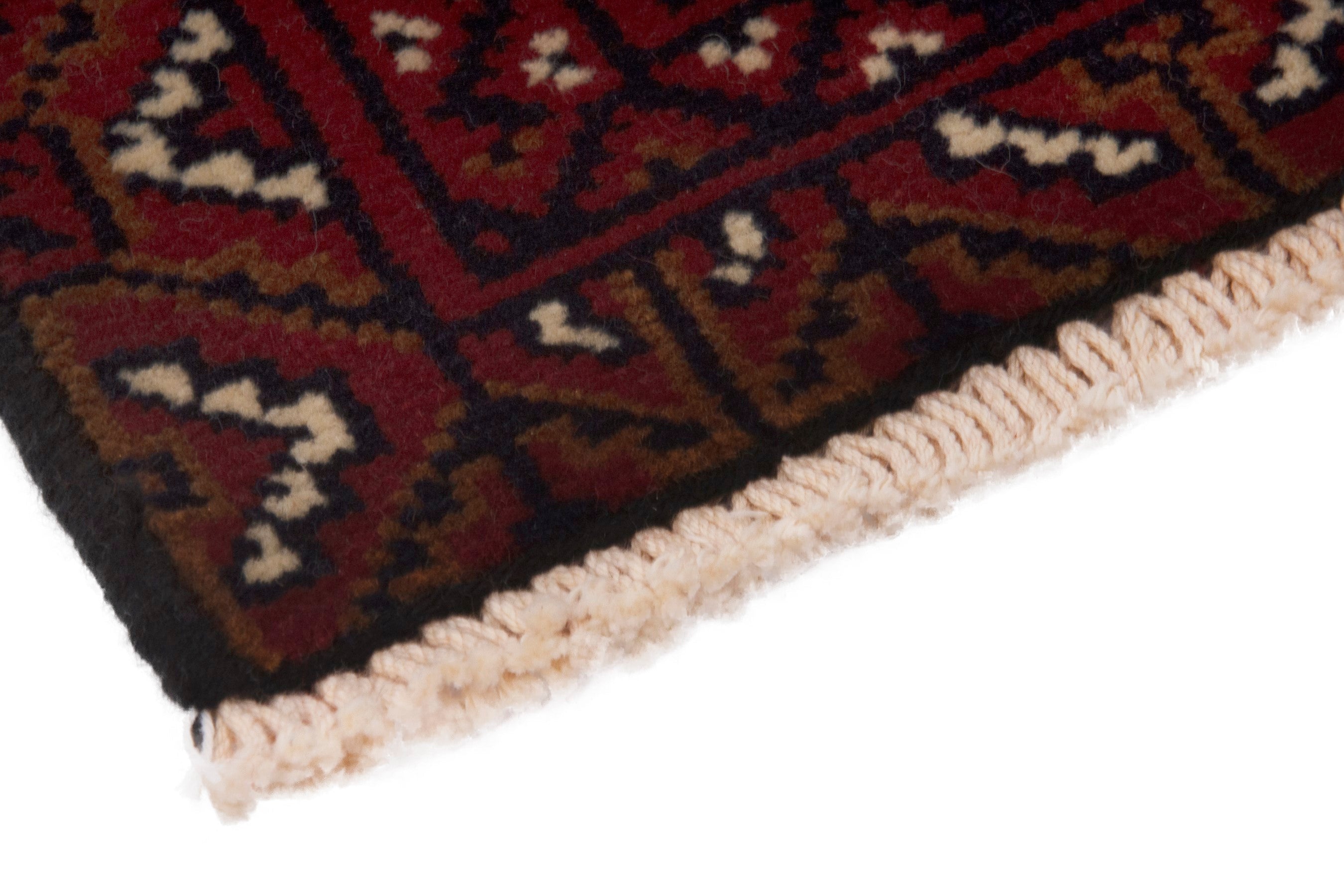 Persian Torkaman accent rug in deep red and burgundy, view 5 of 7