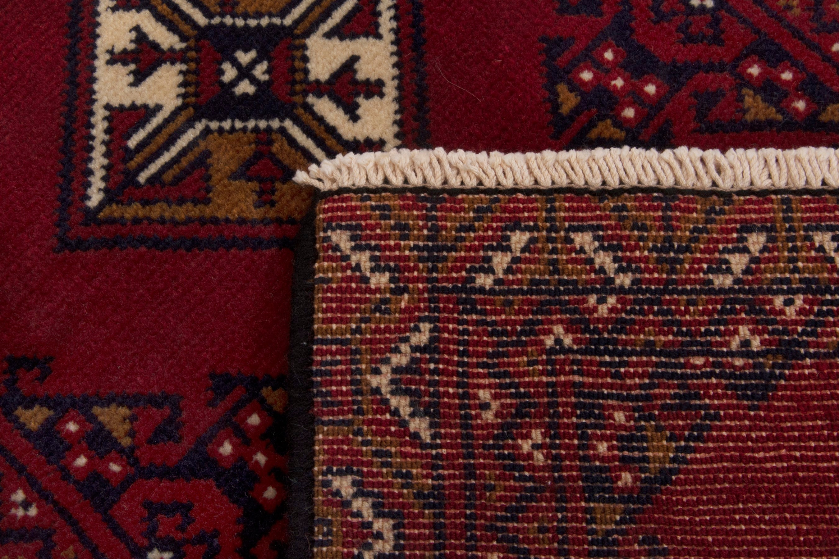 Persian Torkaman accent rug in deep red and burgundy, view 7 of 7
