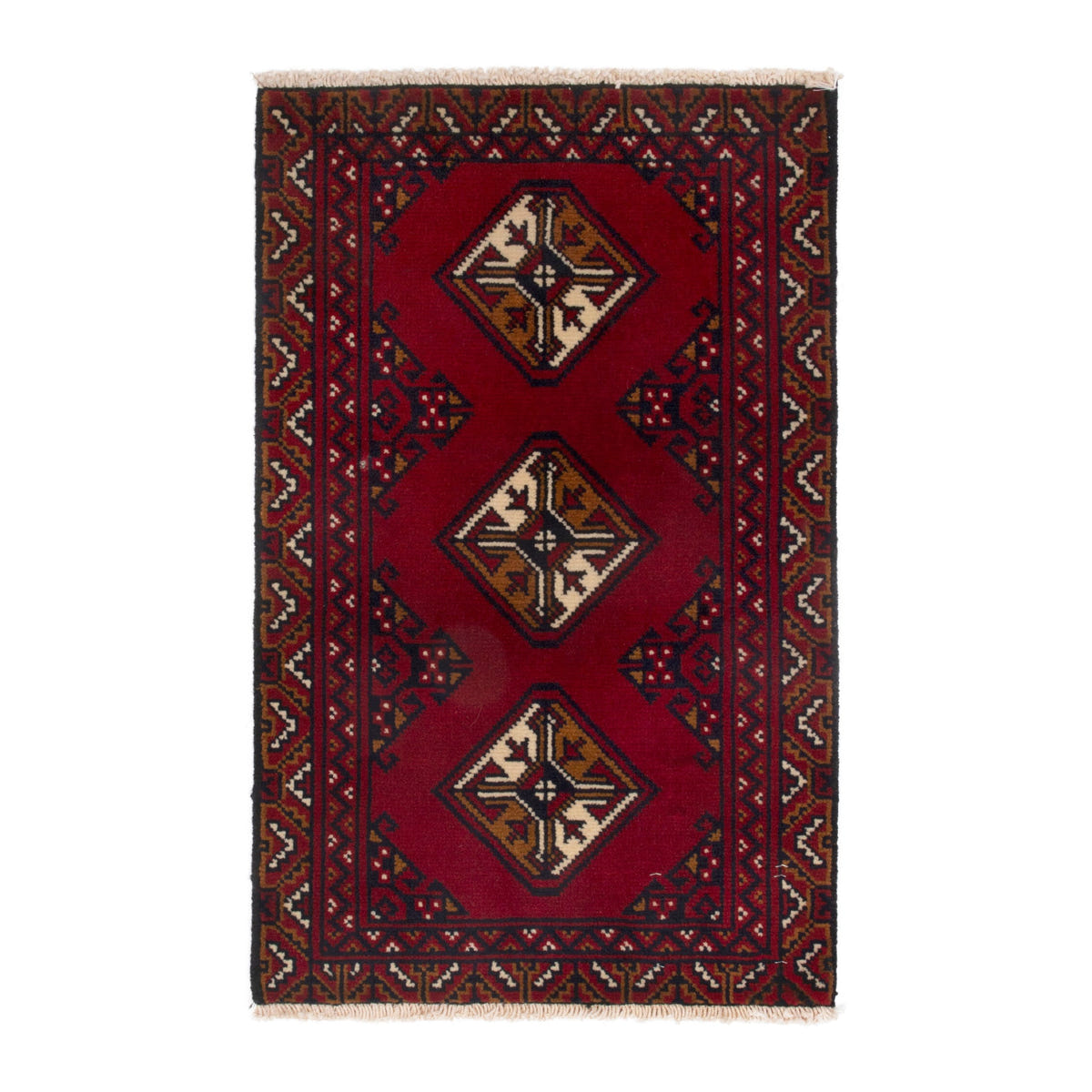 Persian Torkaman accent rug in deep red and burgundy, 1'5" x 2'2"