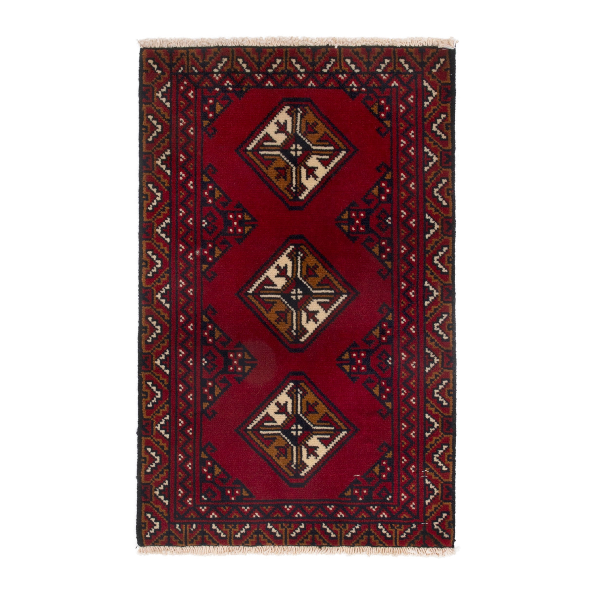 Persian Torkaman accent rug in deep red and burgundy, 1'5" x 2'2"