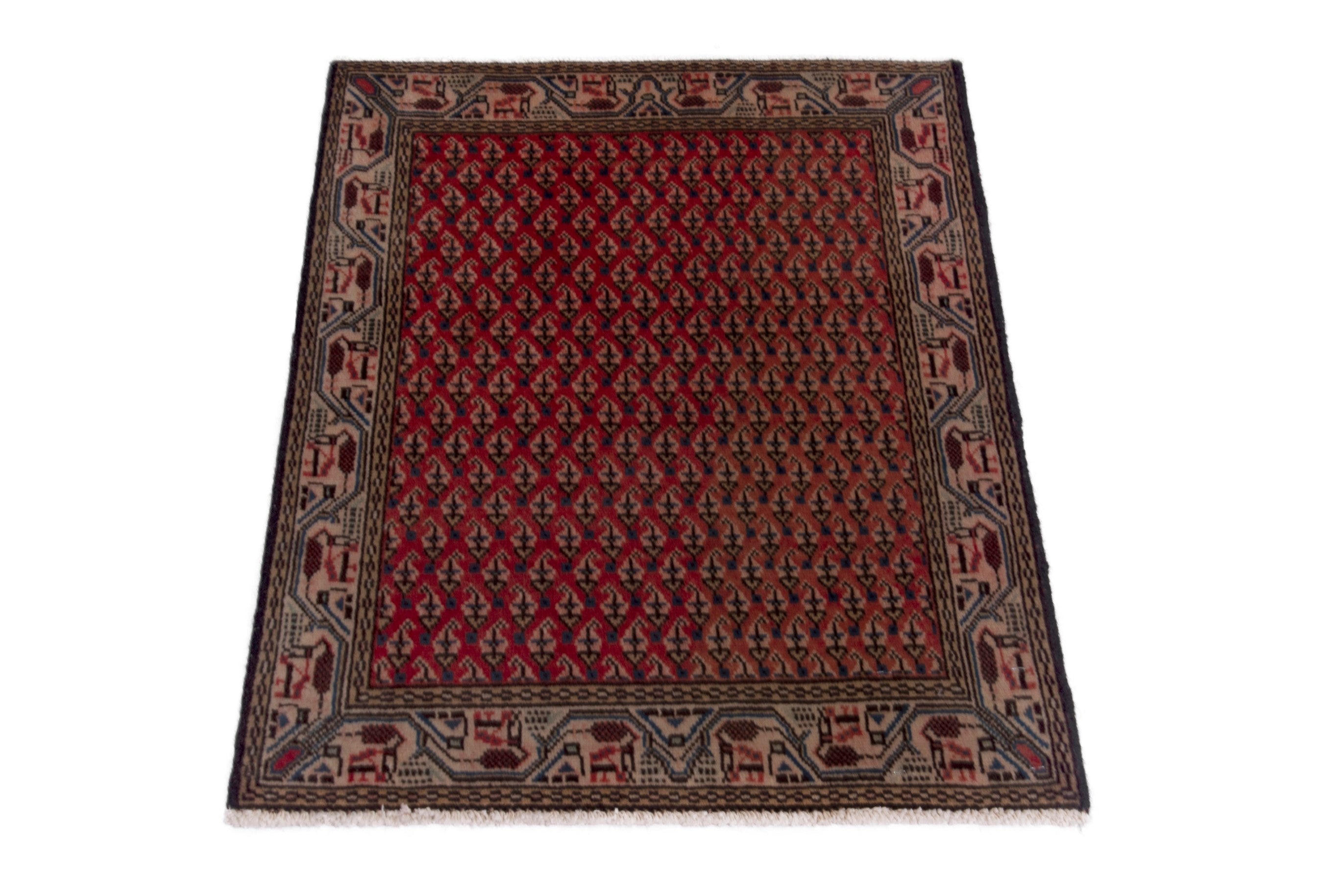Persian Botteh accent rug in deep red and clay, view 2 of 7