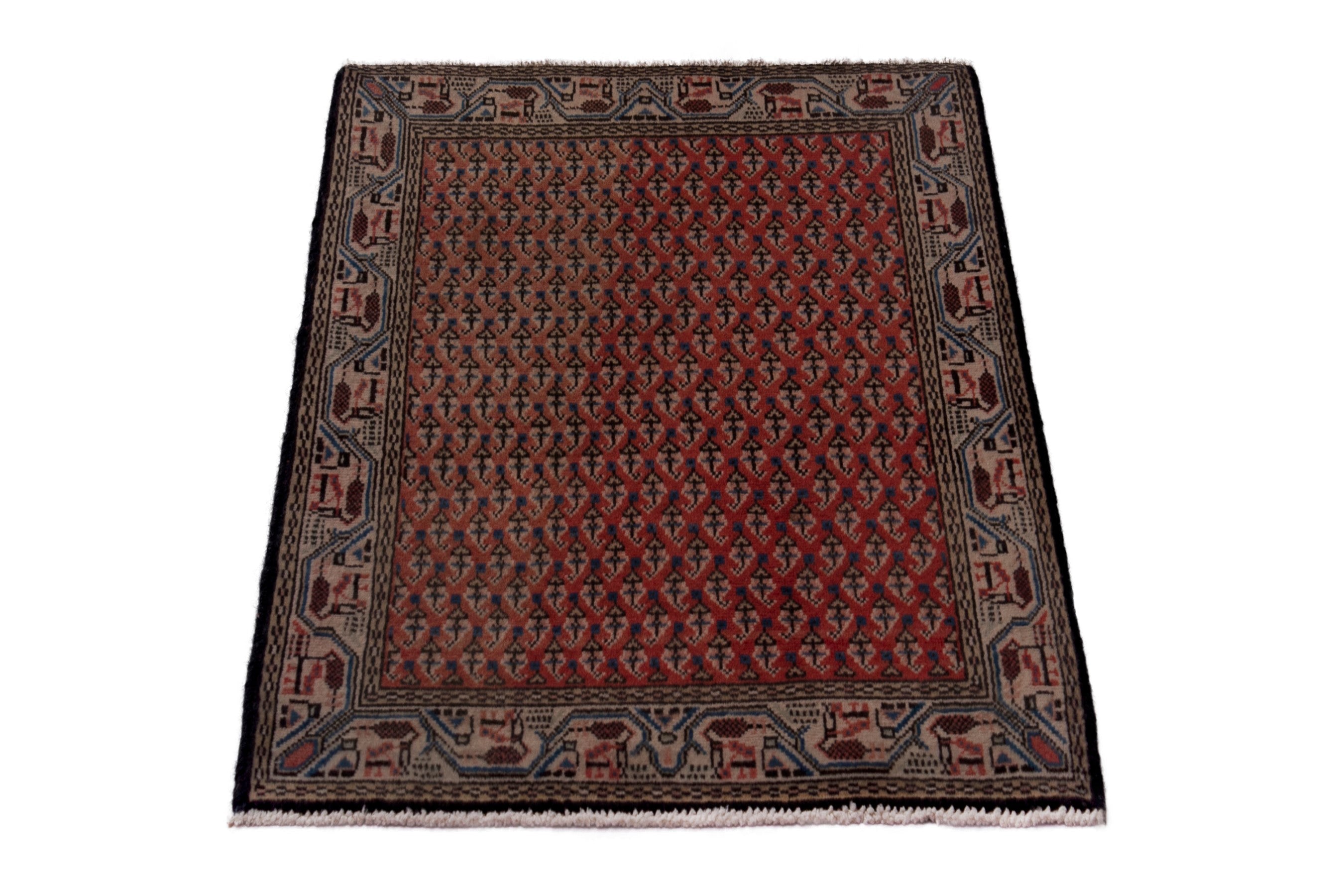 Persian Botteh accent rug in deep red and clay, view 3 of 7