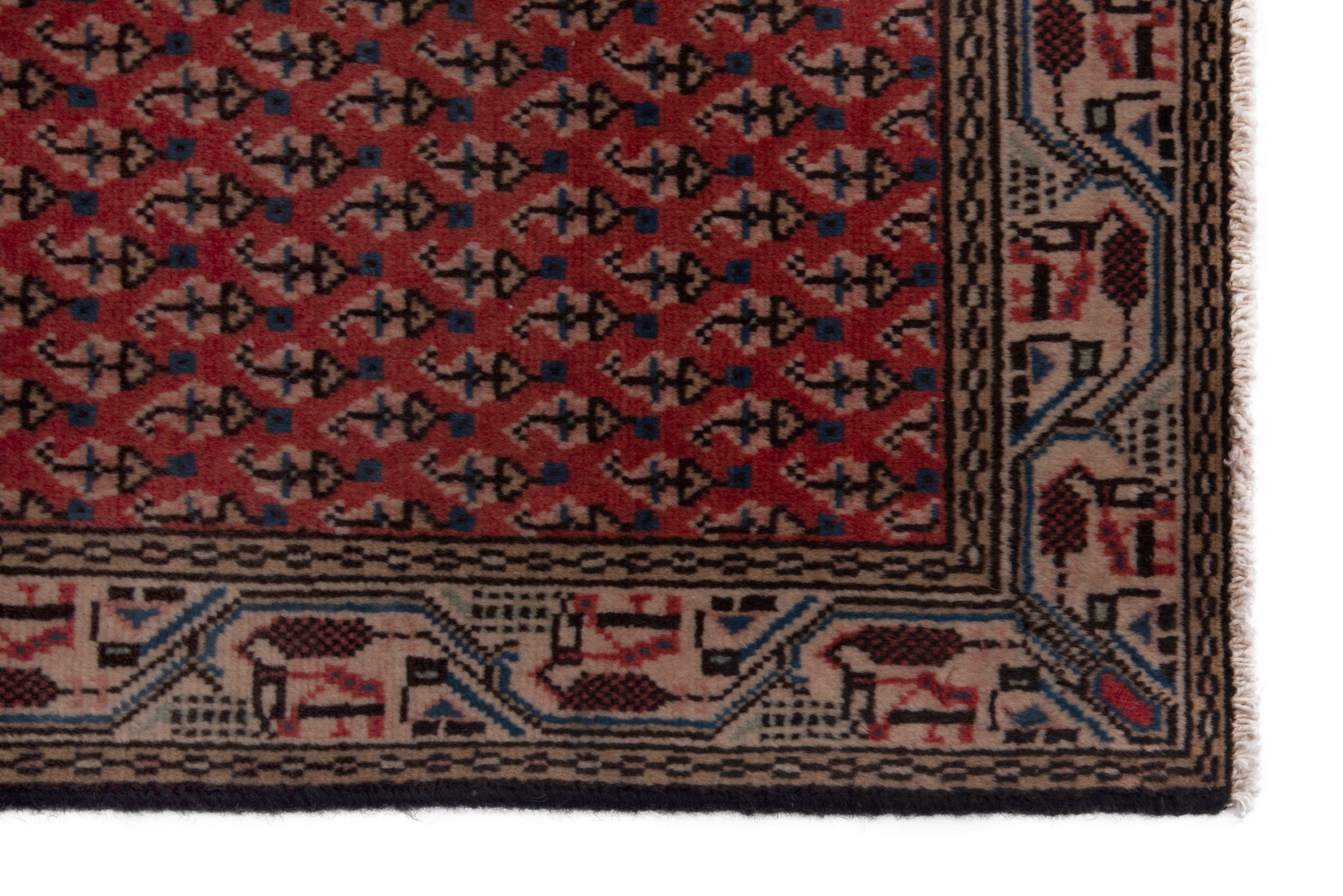Persian Botteh accent rug in deep red and clay, view 4 of 7
