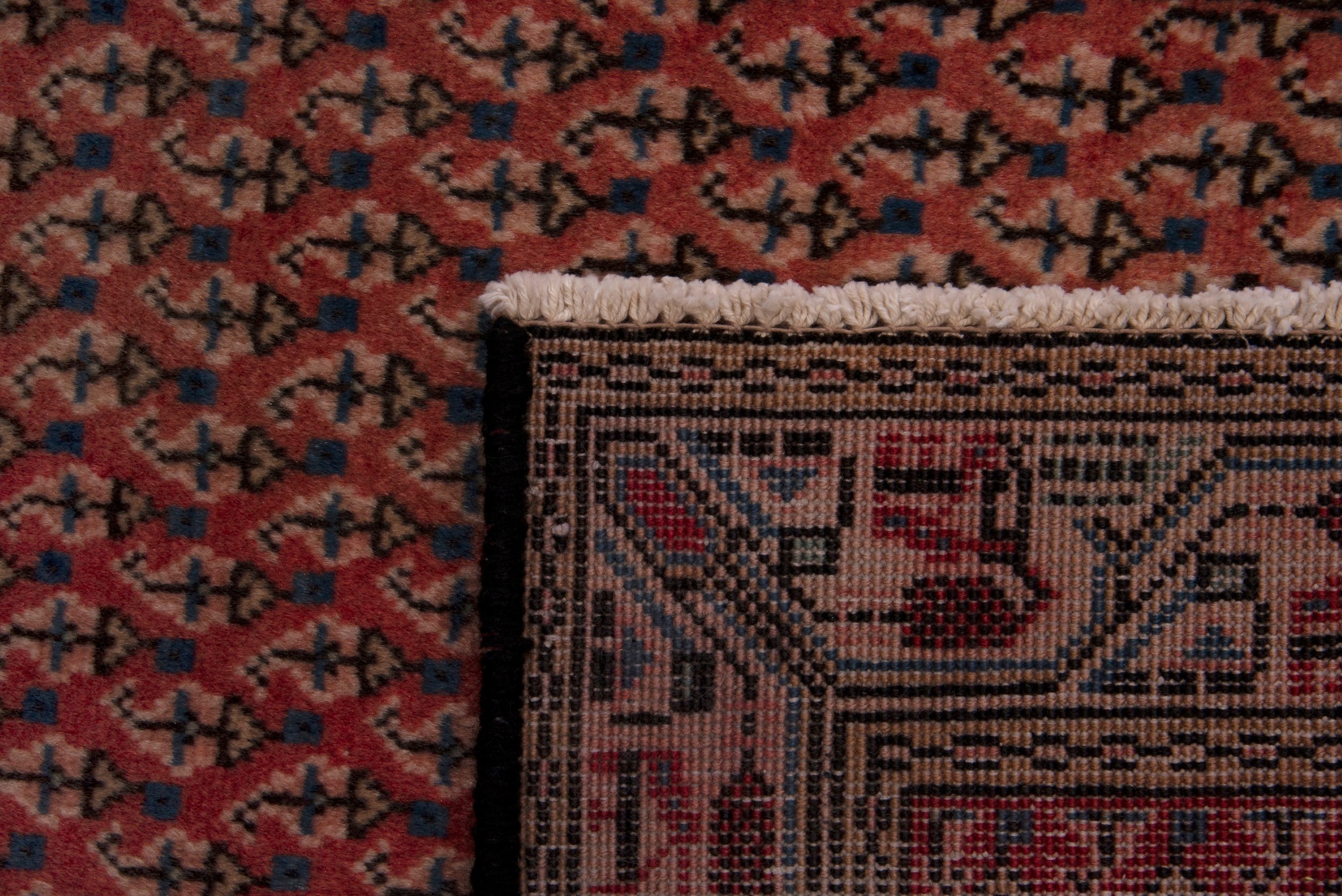 Persian Botteh accent rug in deep red and clay, view 7 of 7