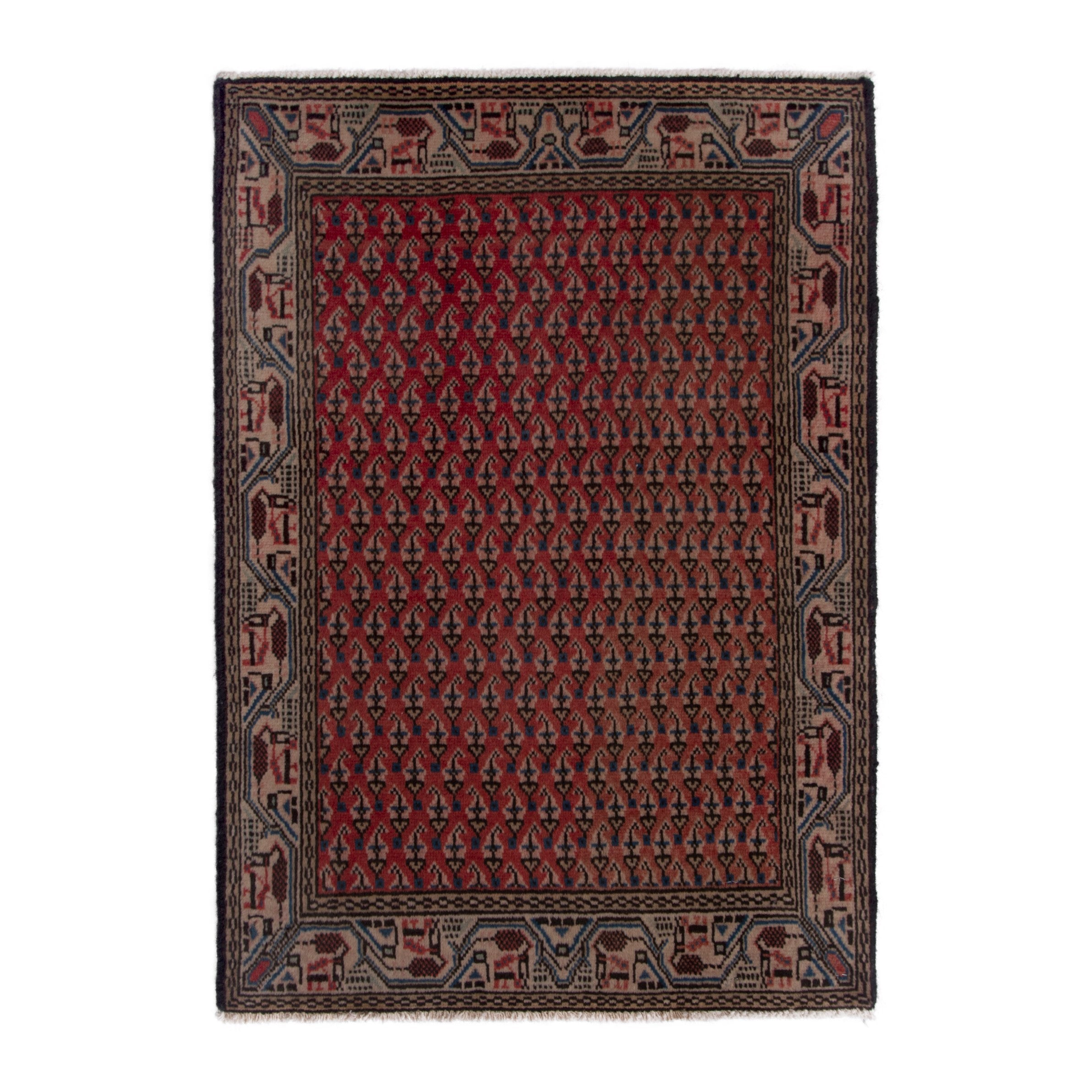 Persian Botteh accent rug in deep red and clay, 1'11" x 2'4"