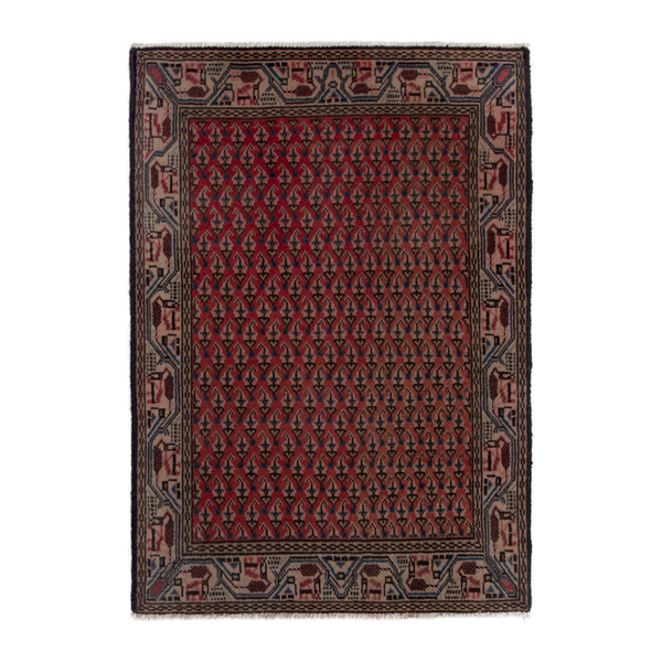 Persian Botteh accent rug in deep red and clay, 1'11" x 2'4"