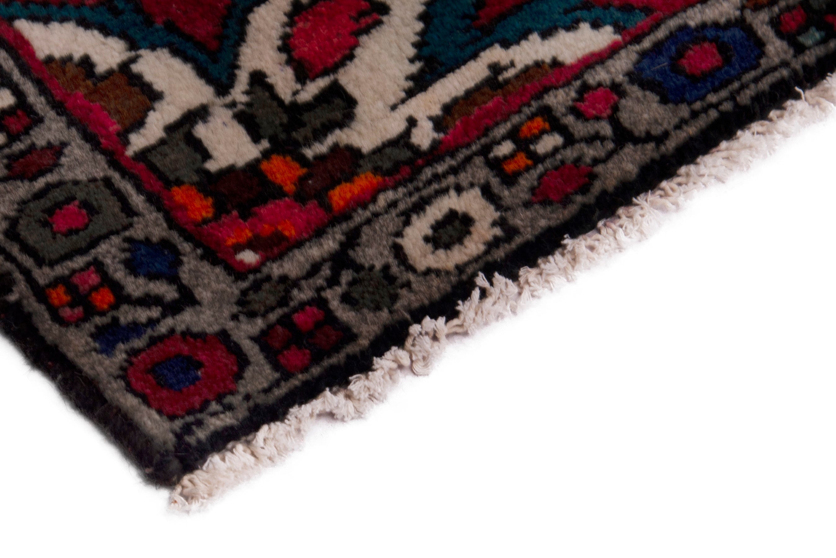 Persian Hamedan accent rug in burgundy and dark blue, view 5 of 7