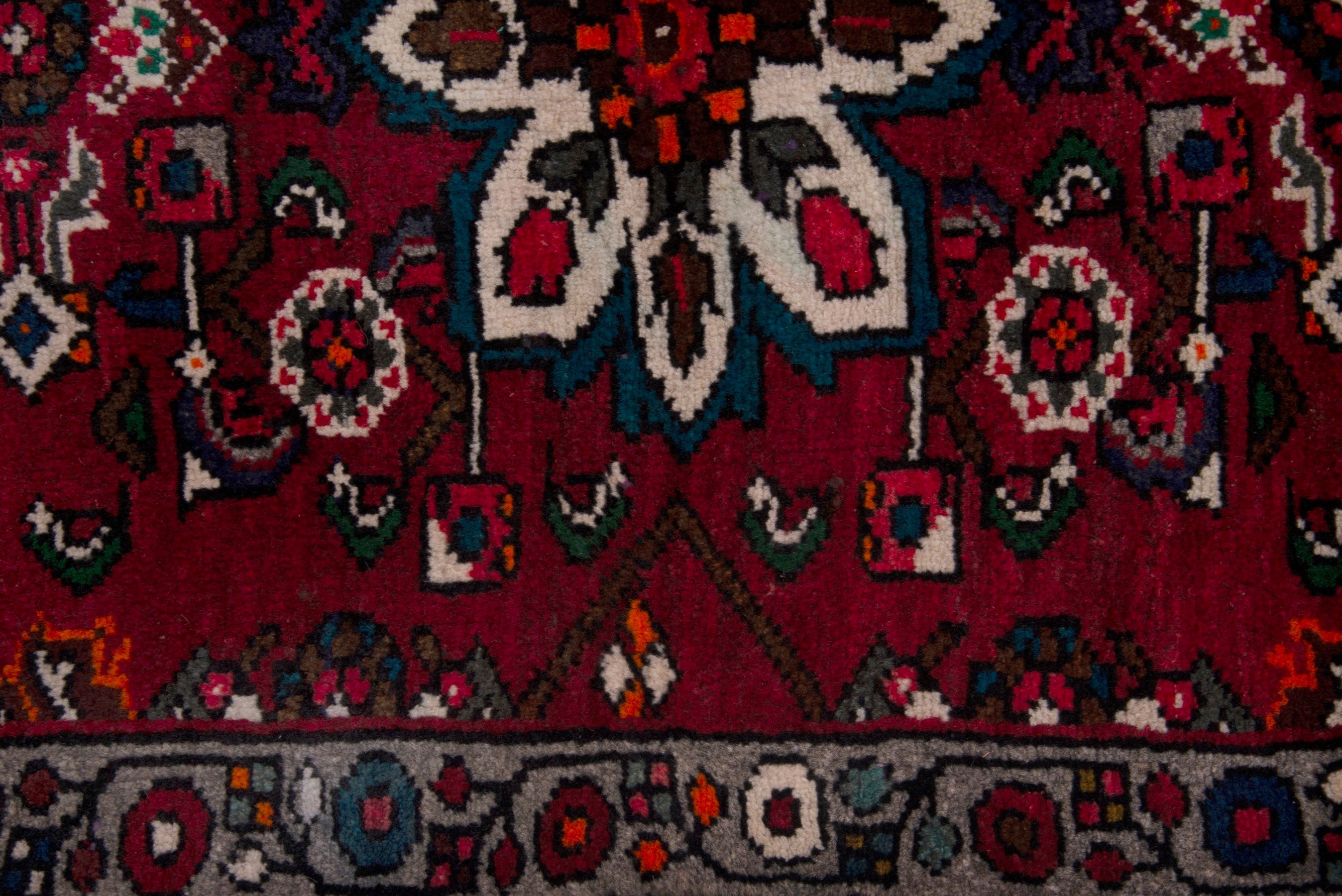 Persian Hamedan accent rug in burgundy and dark blue, view 6 of 7