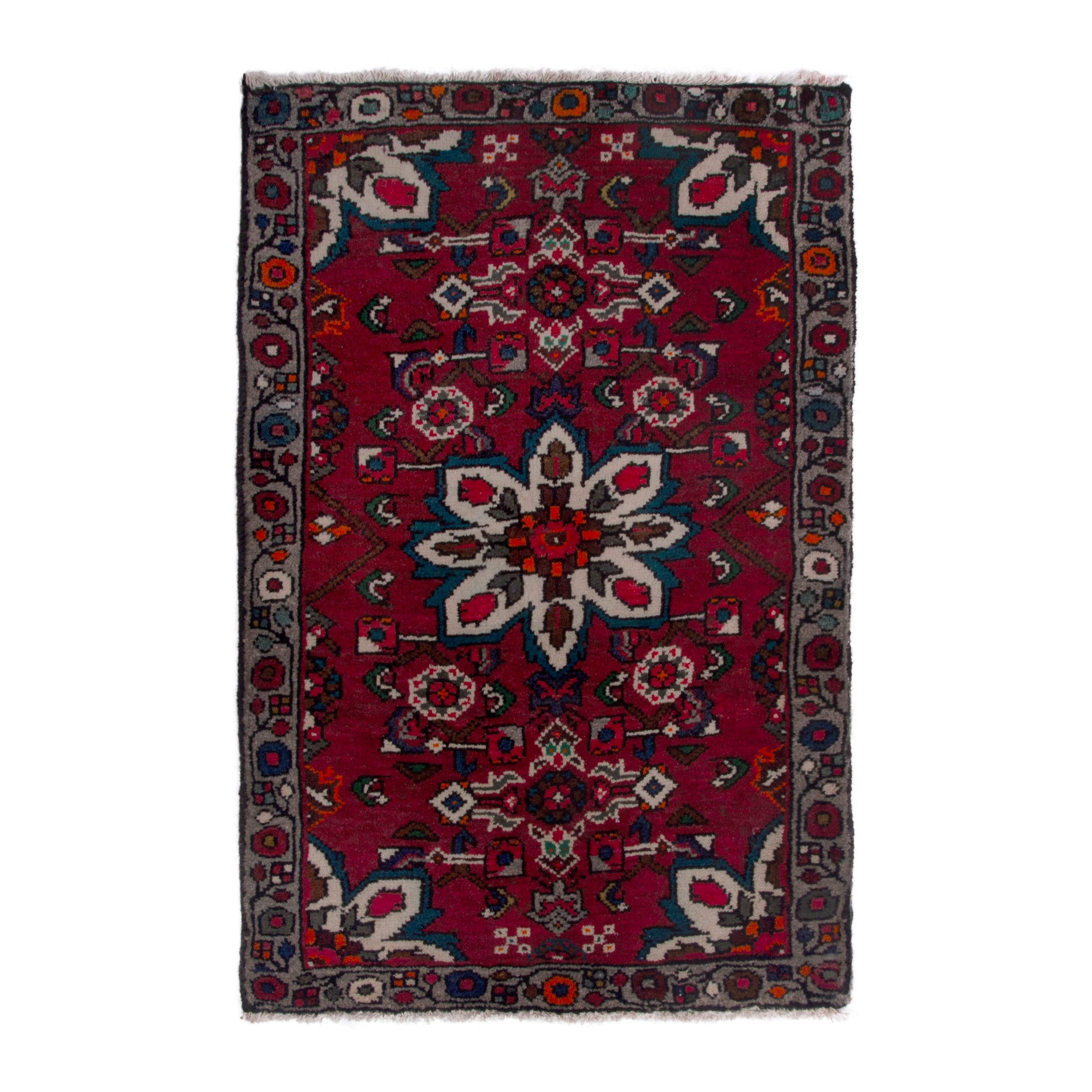 Persian Hamedan accent rug in burgundy and dark blue, 2'2" x 3'