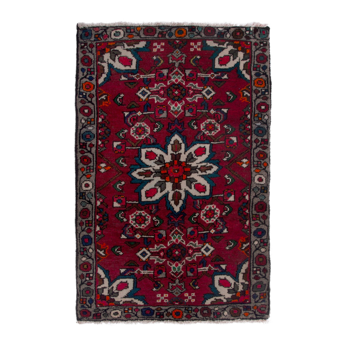 Persian Hamedan accent rug in burgundy and dark blue, 2'2" x 3'