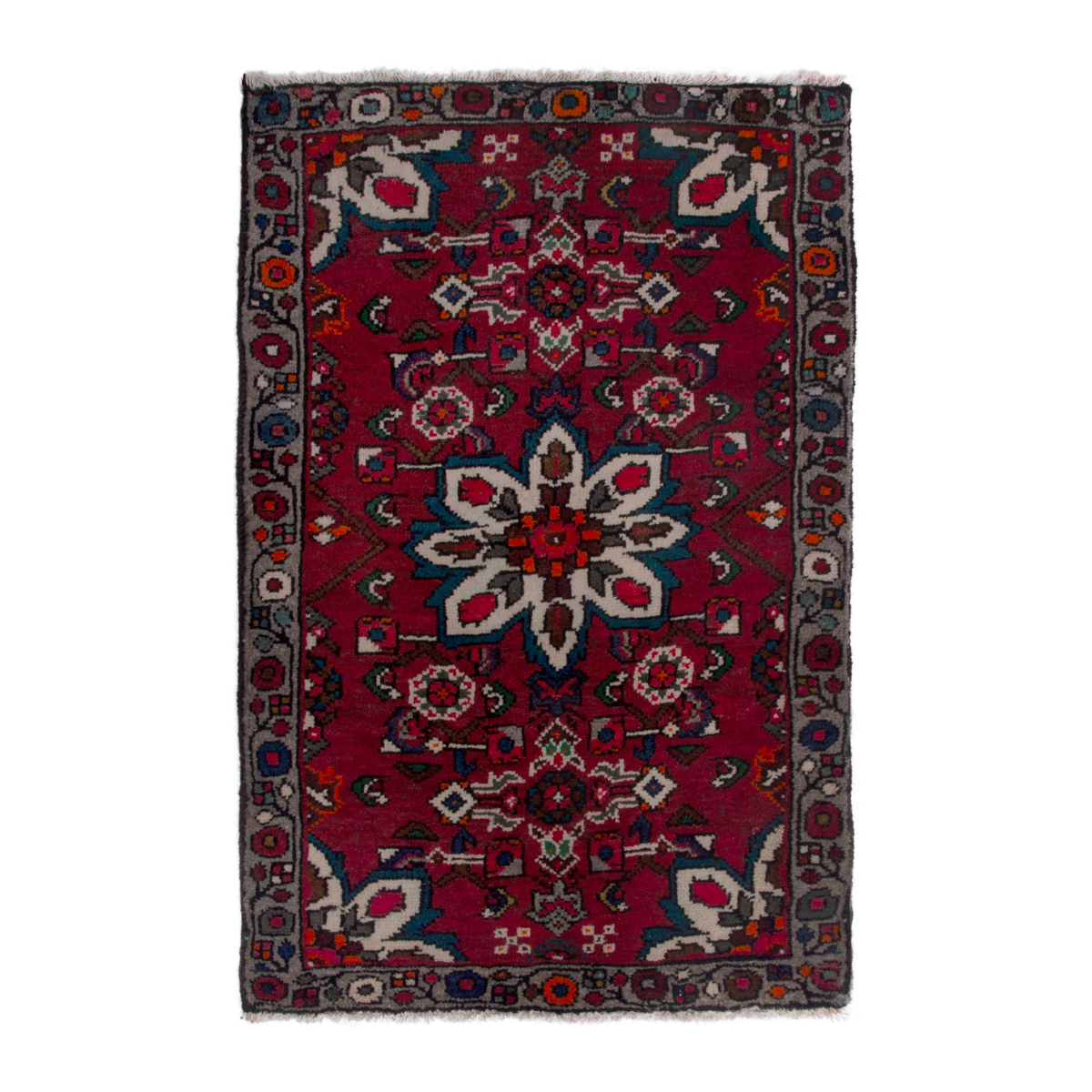 Persian Hamedan accent rug in burgundy and dark blue, 2'2" x 3'