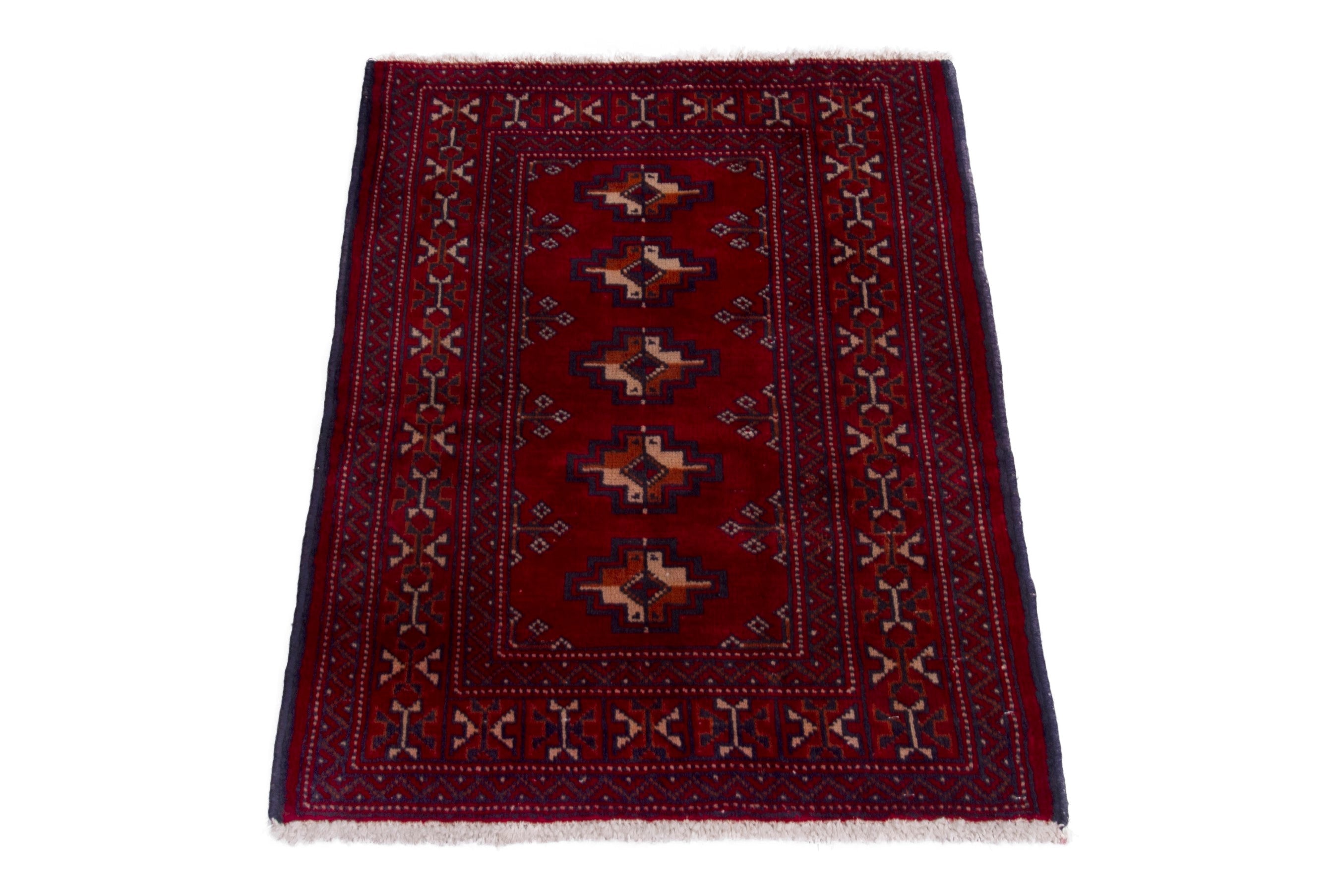 Persian Torkaman accent rug in burgundy and deep red, view 2 of 7
