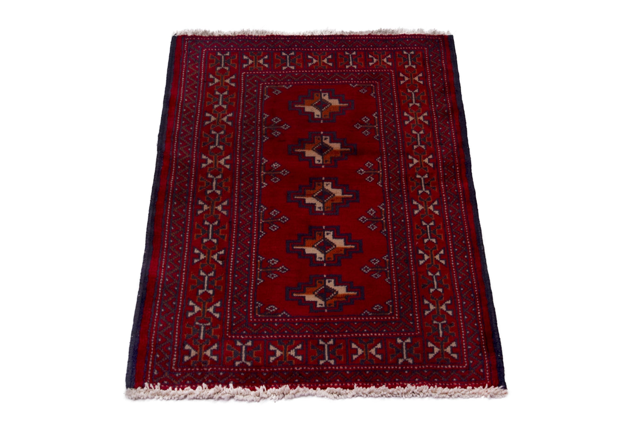 Persian Torkaman accent rug in burgundy and deep red, view 3 of 7