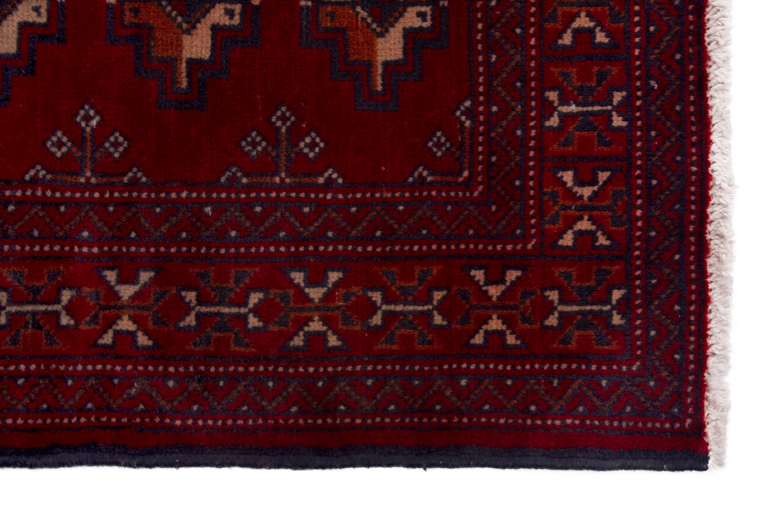 Persian Torkaman accent rug in burgundy and deep red, view 4 of 7