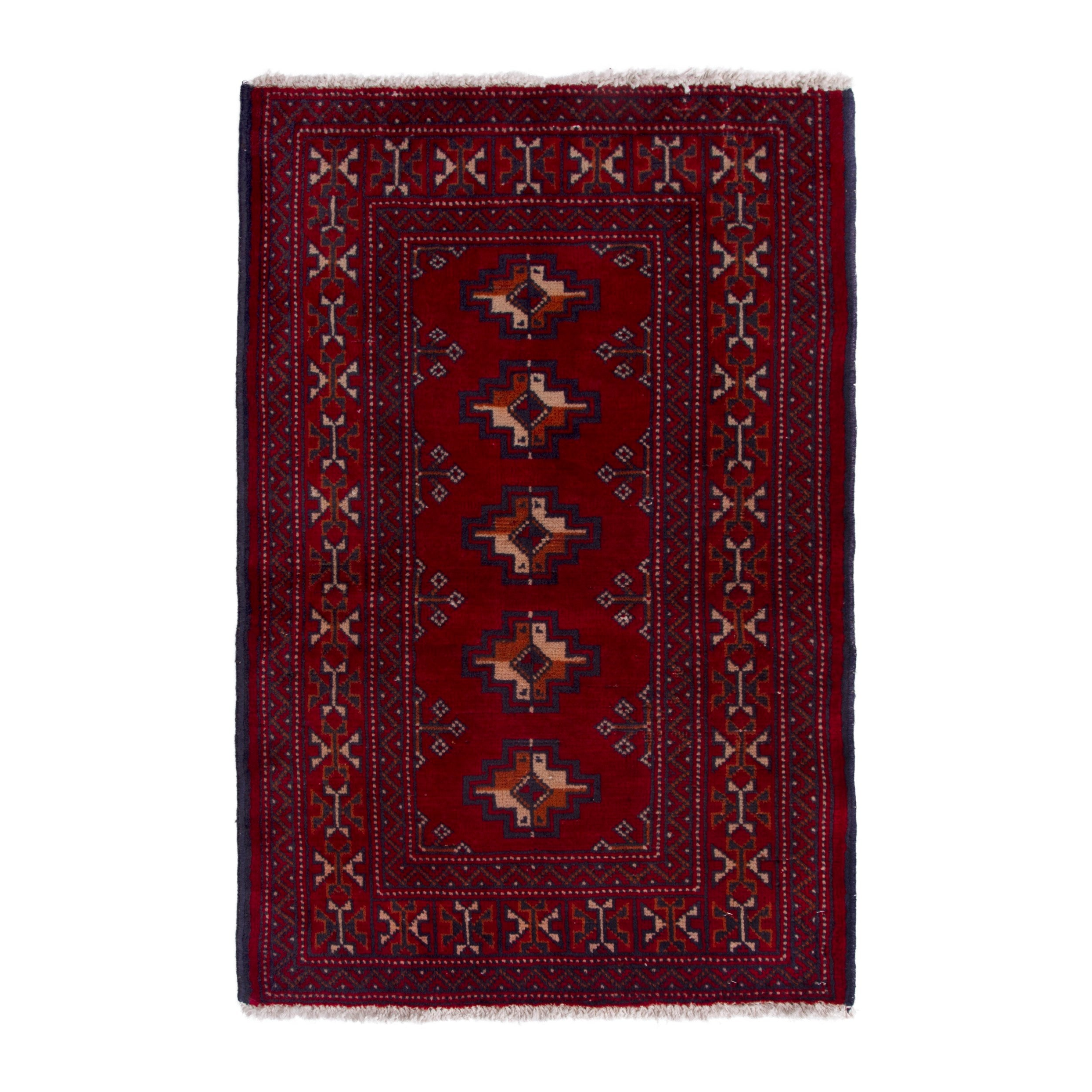 Persian Torkaman accent rug in burgundy and deep red, 2'1" x 2'9"