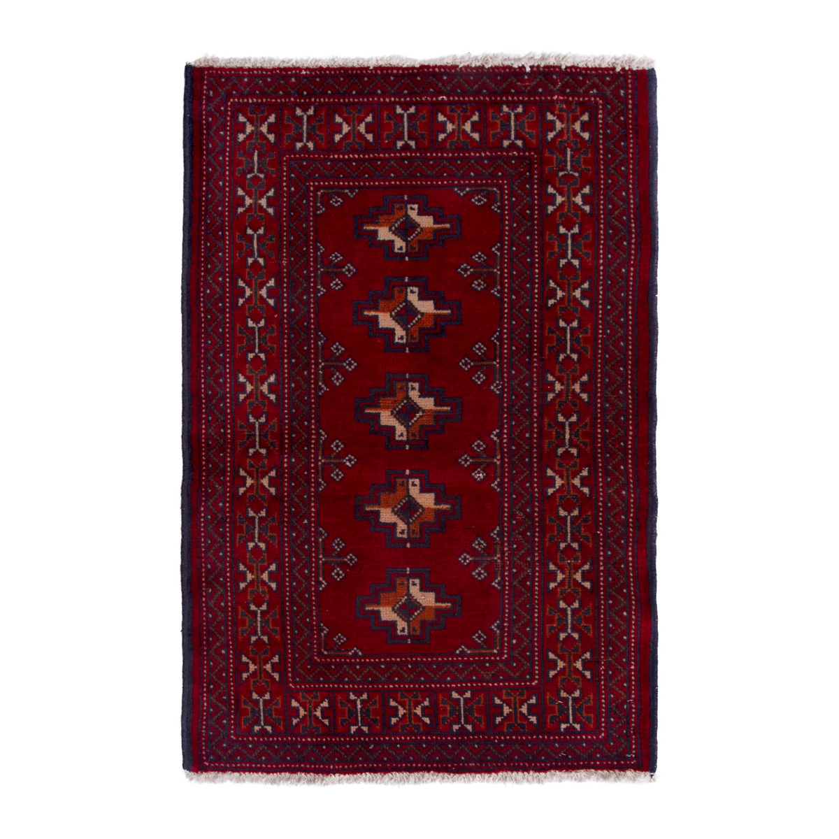 Persian Torkaman accent rug in burgundy and deep red, 2'1" x 2'9"