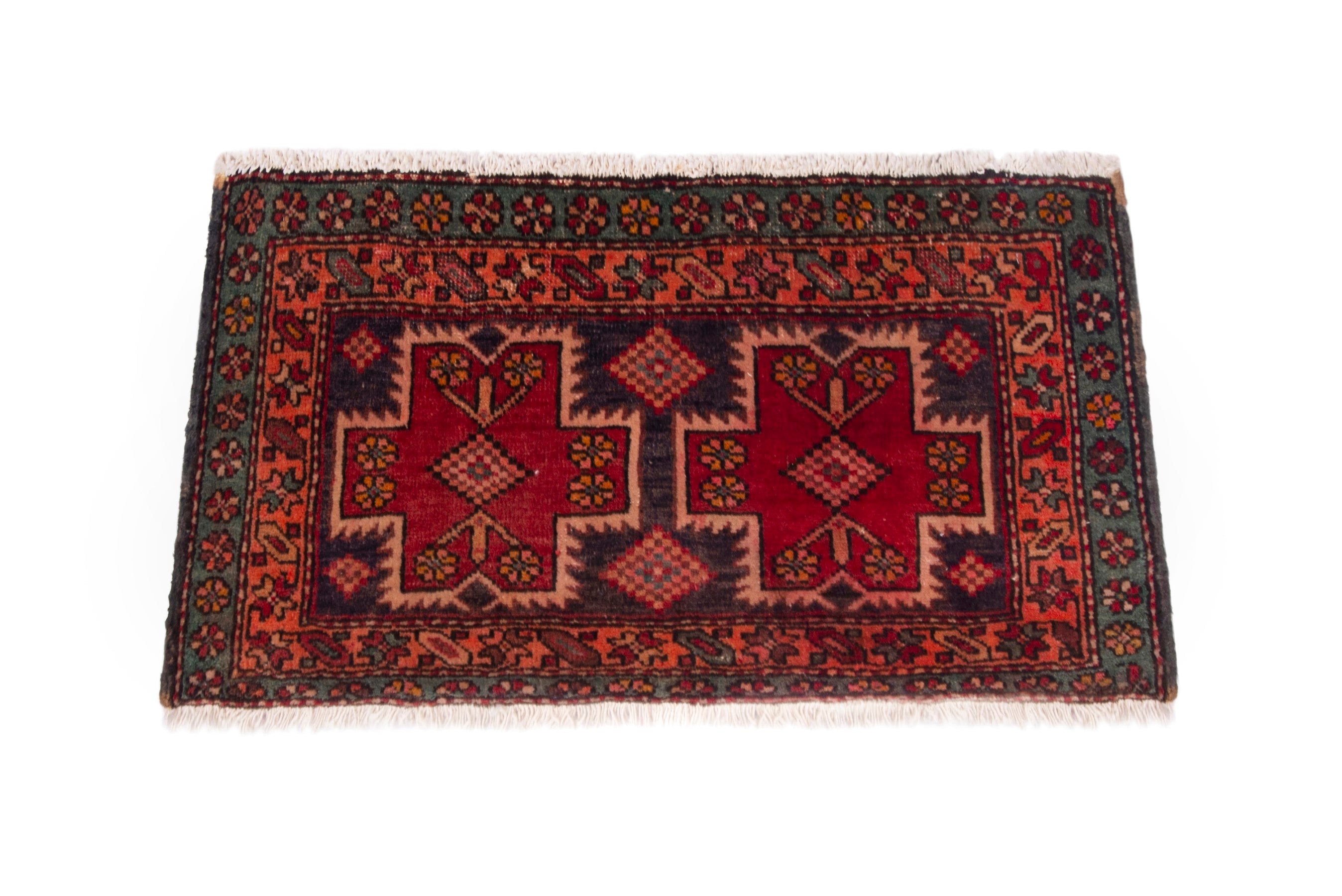 Persian Azerbaijan accent rug in deep red and rust, view 2 of 7