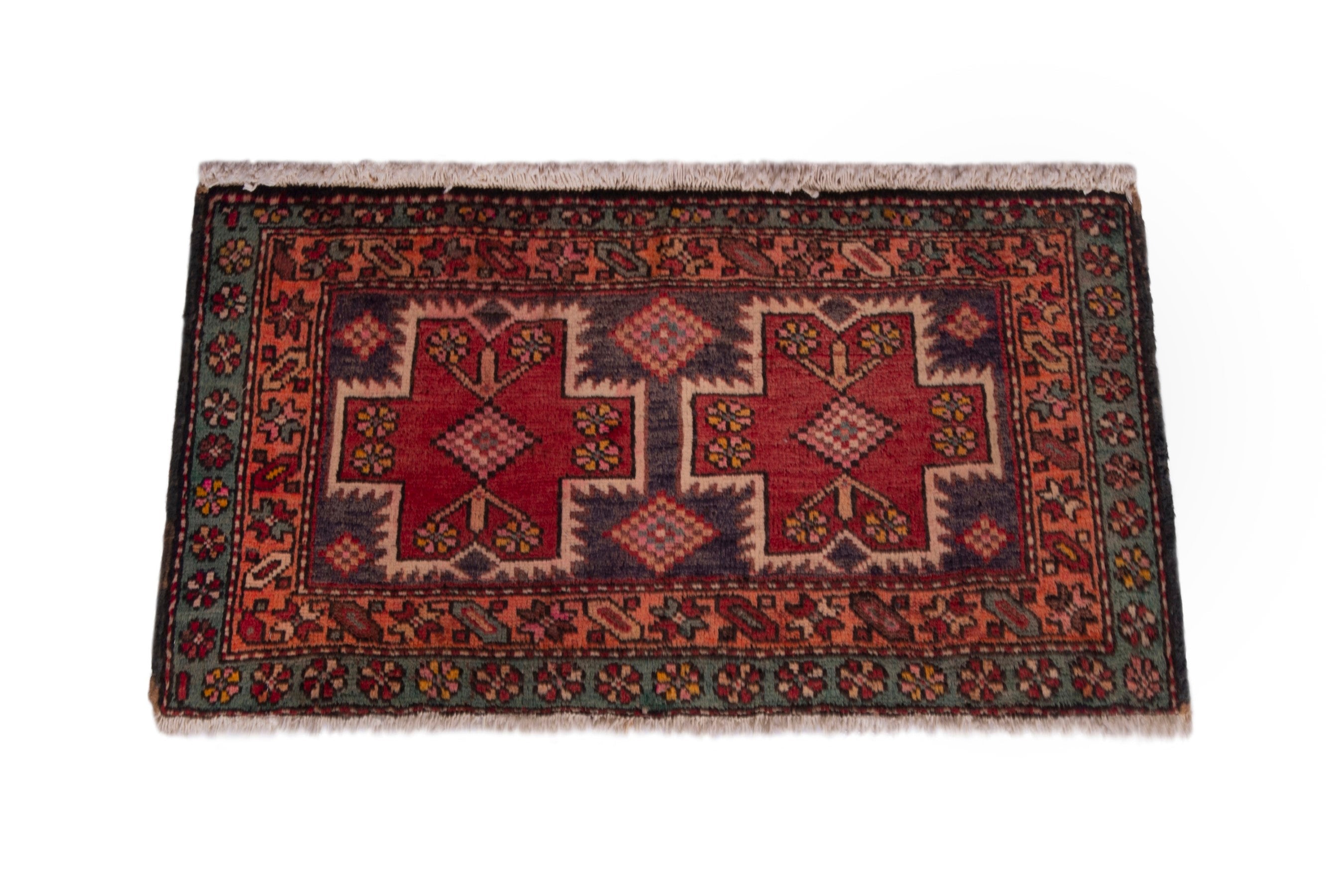 Persian Azerbaijan accent rug in deep red and rust, view 3 of 7