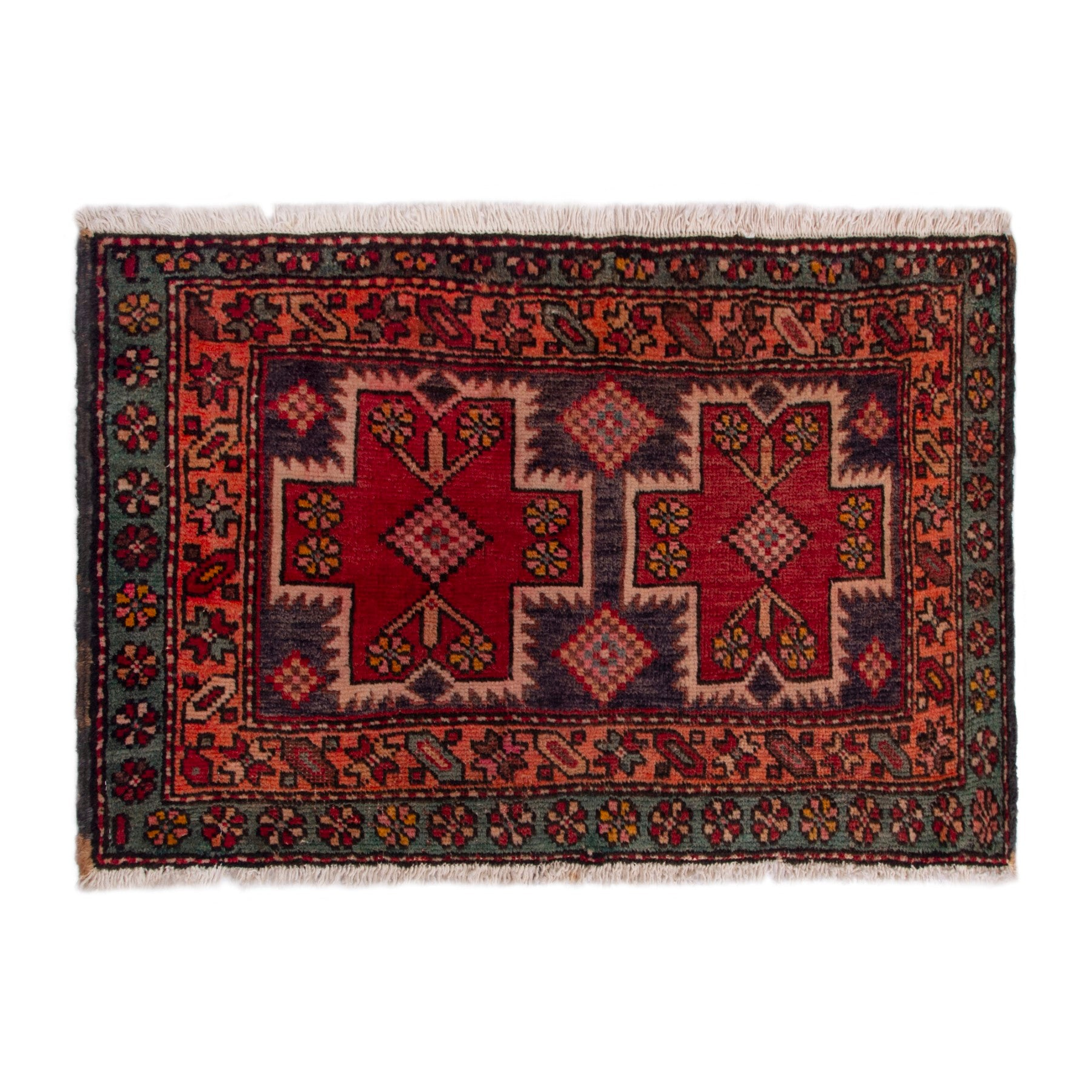 Persian Azerbaijan accent rug in deep red and rust, 3'7" x 2'