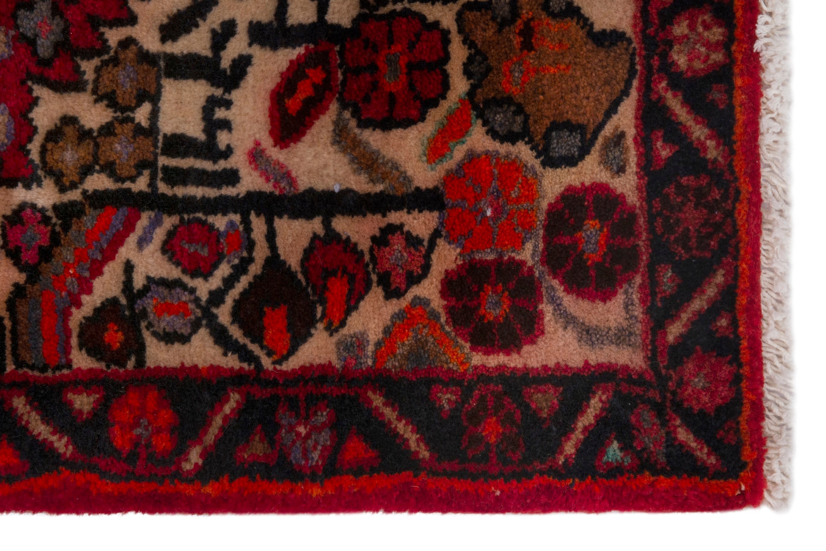 Persian Hamedan accent rug in deep red and burgundy, view 4 of 7