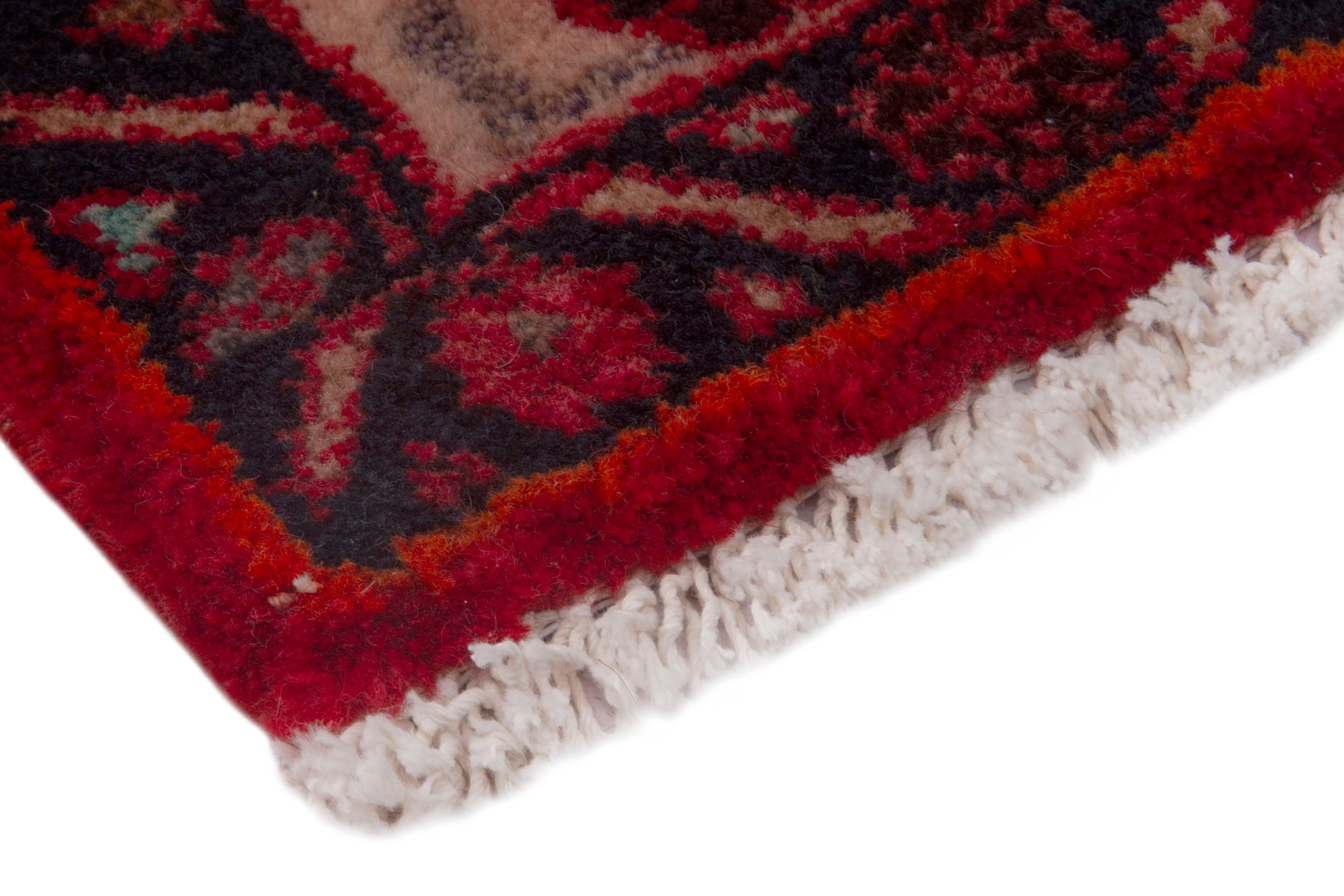 Persian Hamedan accent rug in deep red and burgundy, view 5 of 7