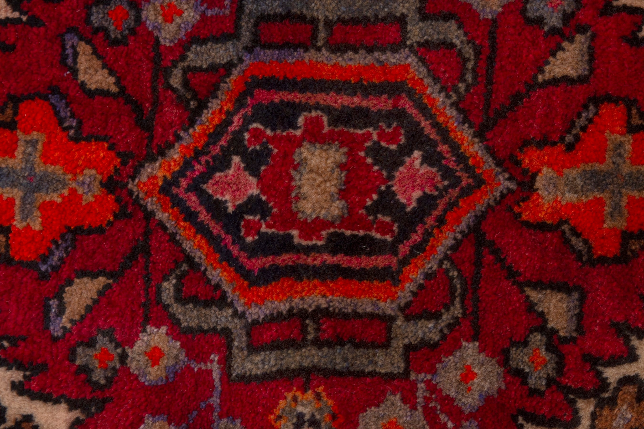 Persian Hamedan accent rug in deep red and burgundy, view 6 of 7