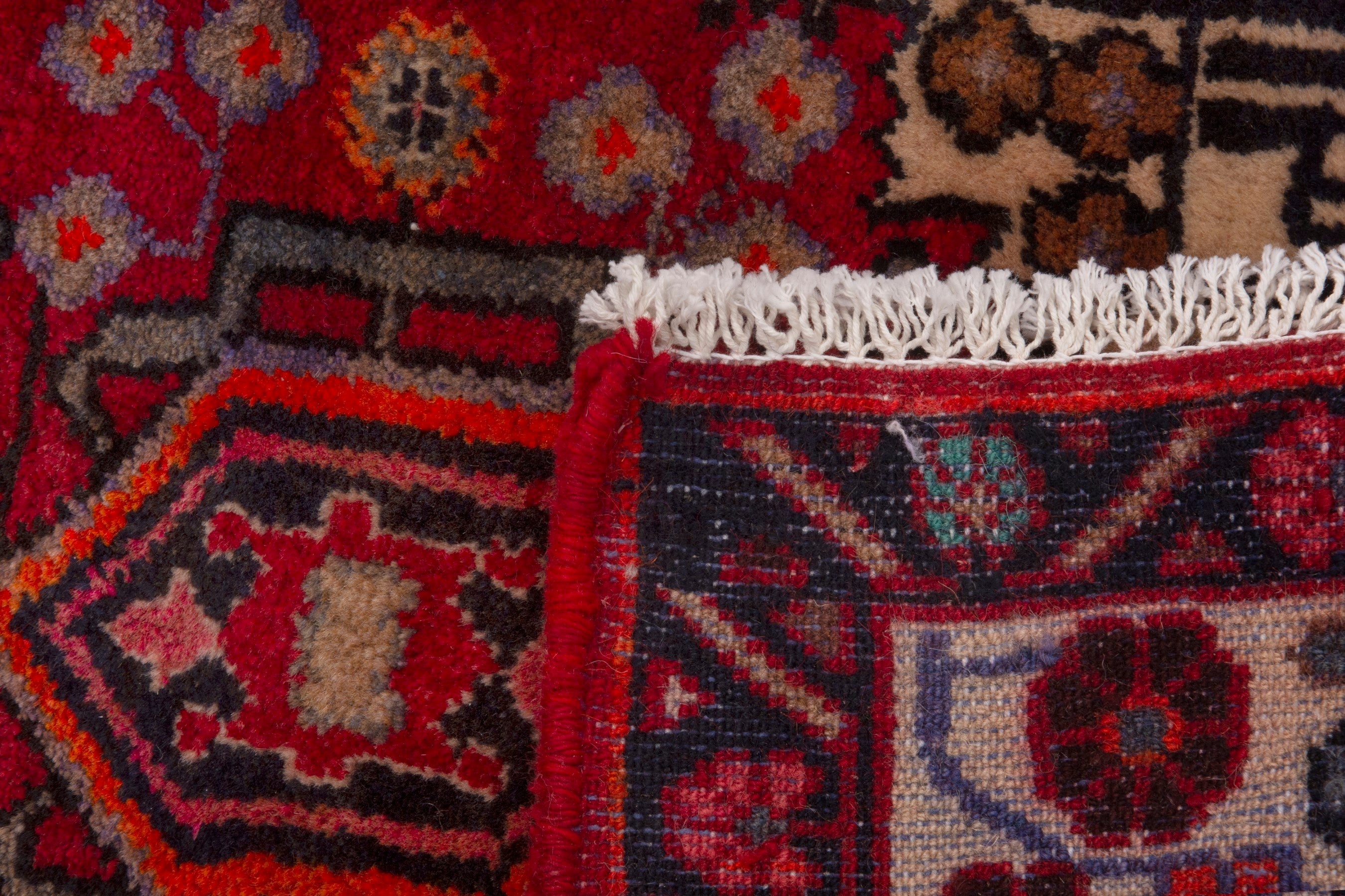 Persian Hamedan accent rug in deep red and burgundy, view 7 of 7