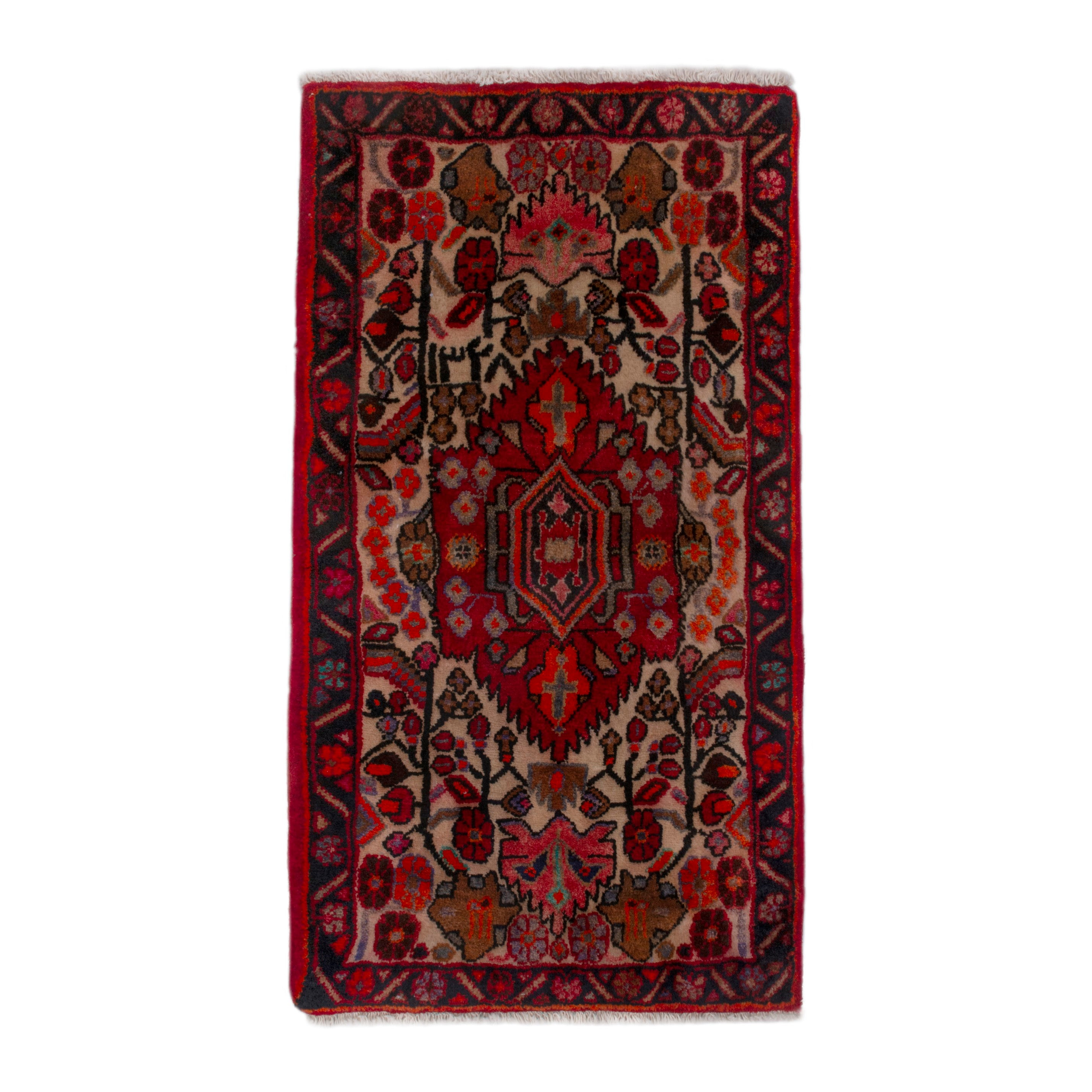 Persian Hamedan accent rug in deep red and burgundy, 2' x 2'11"