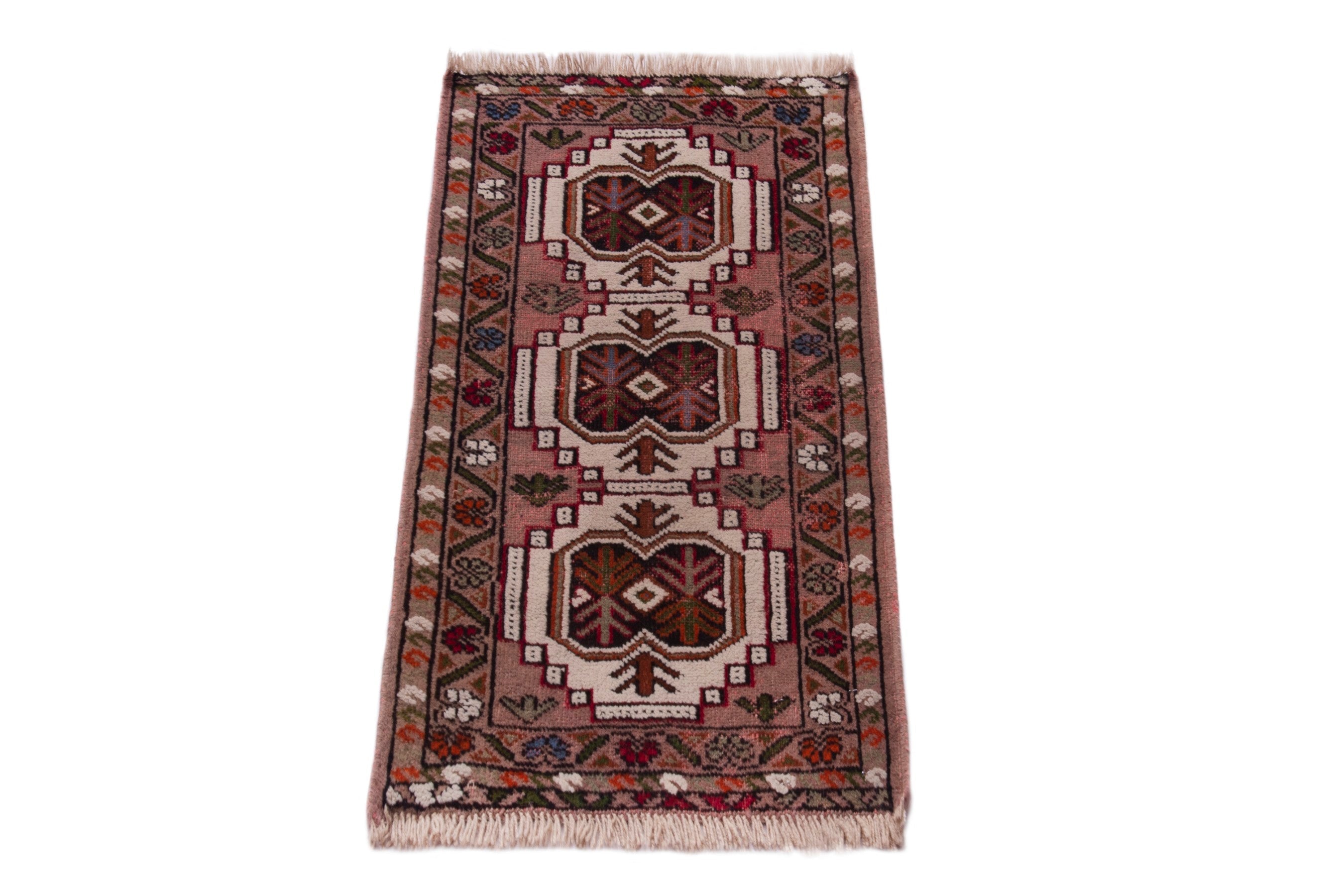 Persian Torkaman accent rug in cream and deep red, view 3 of 8