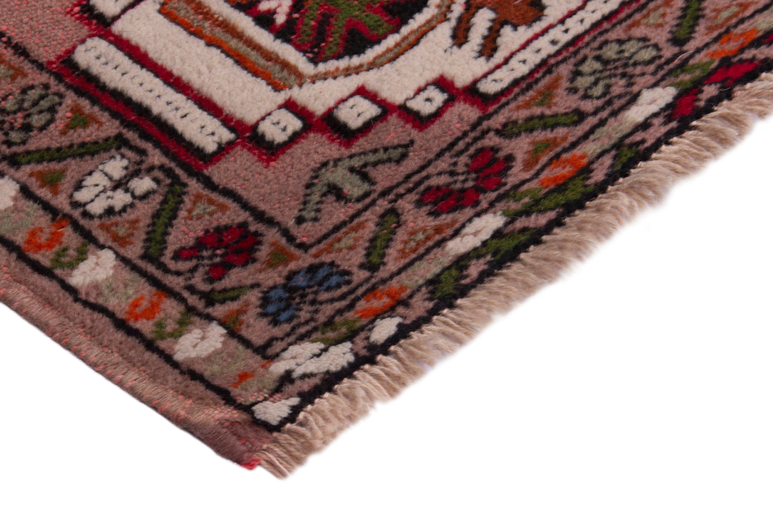 Persian Torkaman accent rug in cream and deep red, view 5 of 8