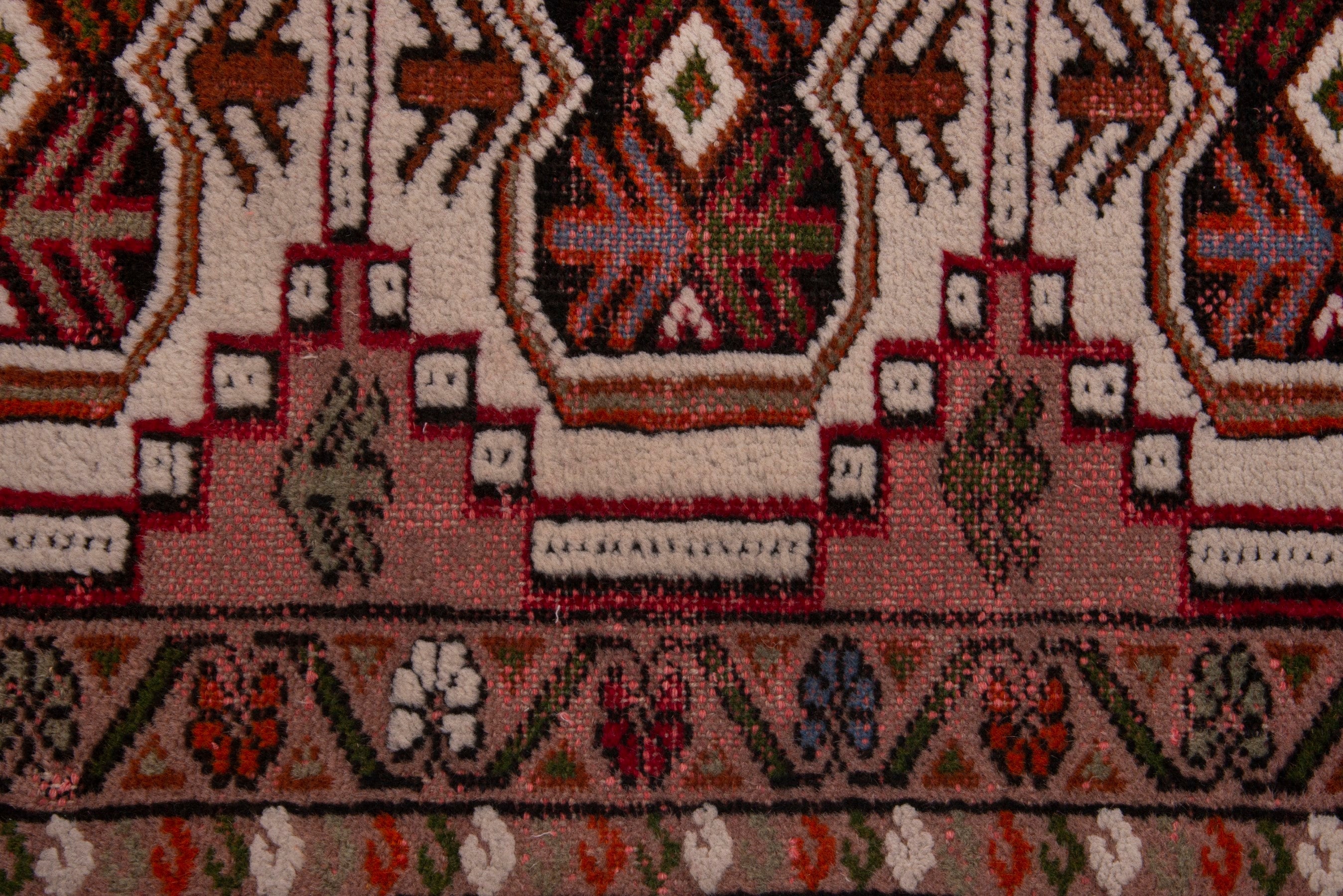 Persian Torkaman accent rug in cream and deep red, view 6 of 8