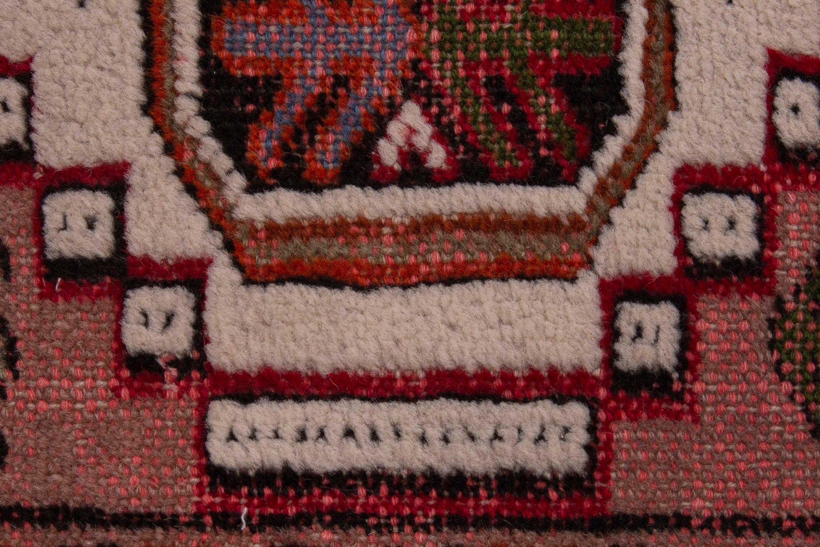 Persian Torkaman accent rug in cream and deep red, view 7 of 8