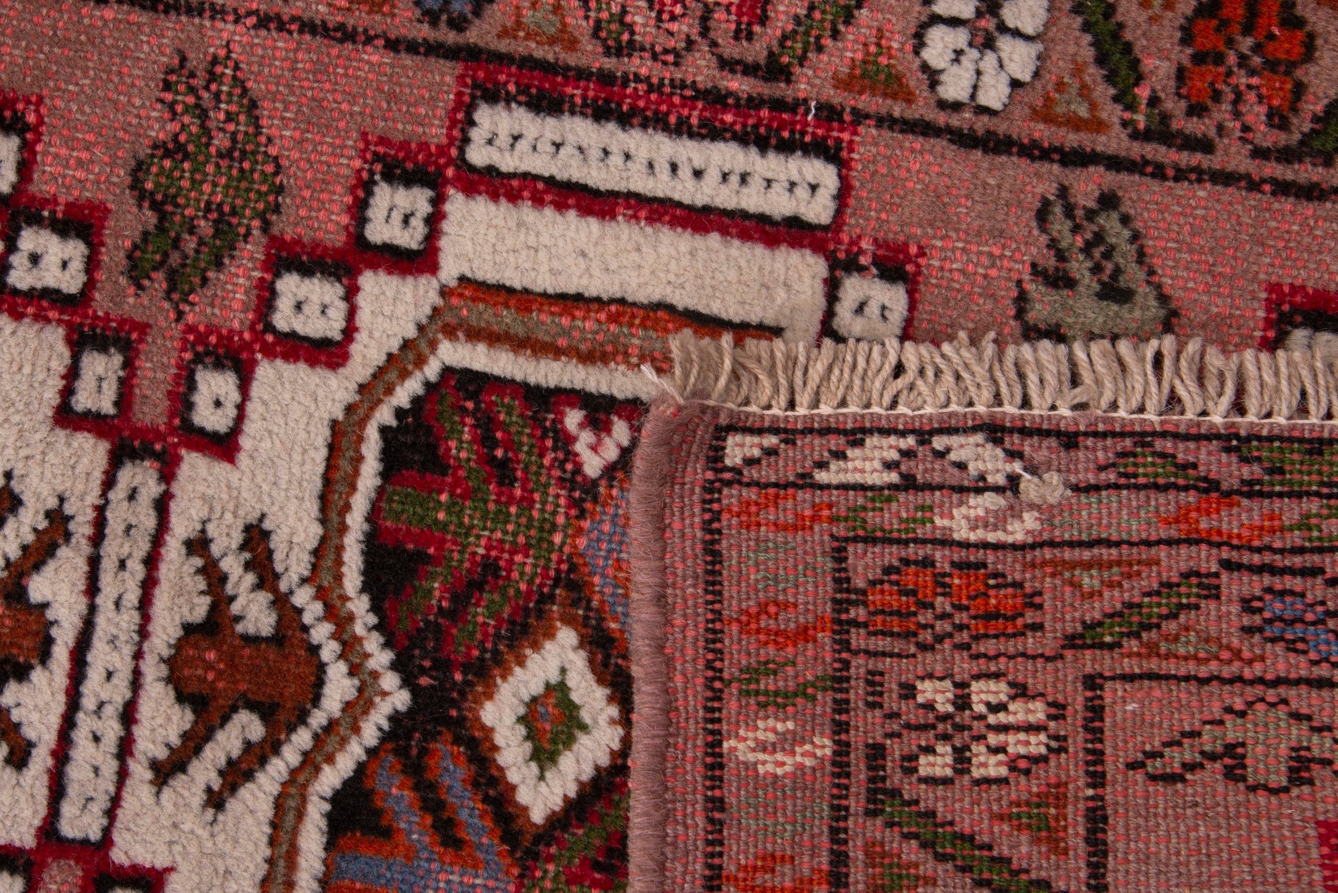 Persian Torkaman accent rug in cream and deep red, view 8 of 8