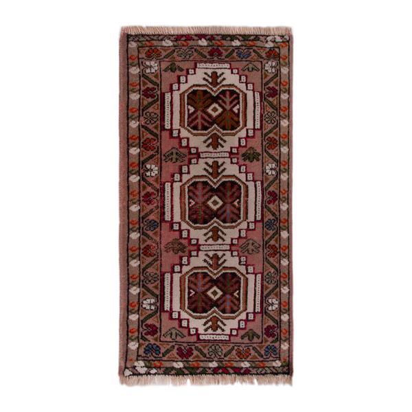 Persian Torkaman accent rug in cream and deep red, 1'11" x 2'10"