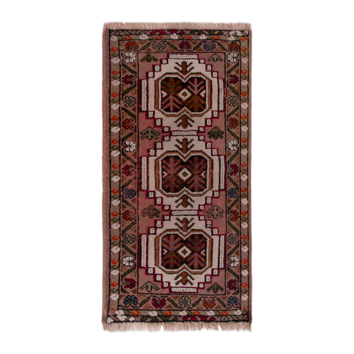 Persian Torkaman accent rug in cream and deep red, 1'11" x 2'10"