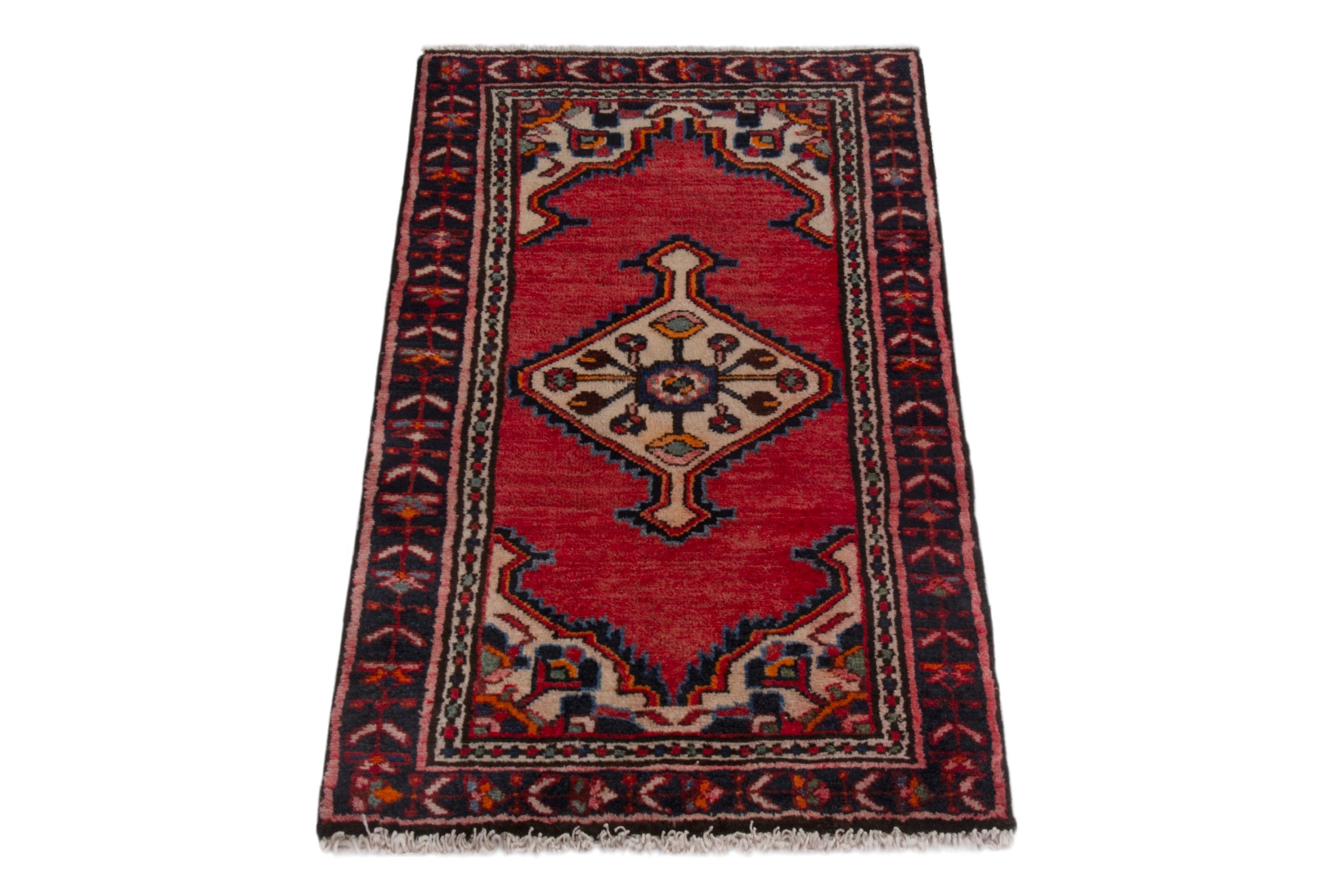 Persian Hamedan accent rug in deep red and burgundy, view 2 of 7