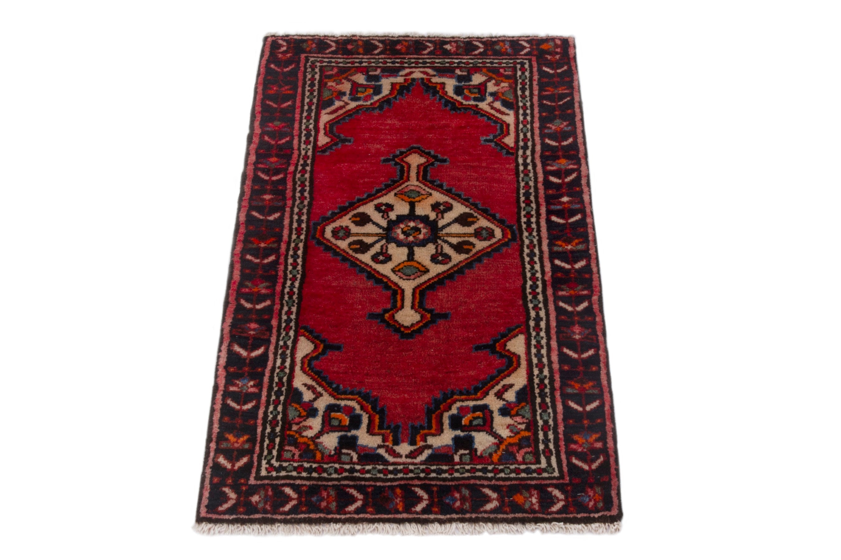 Persian Hamedan accent rug in deep red and burgundy, view 3 of 7