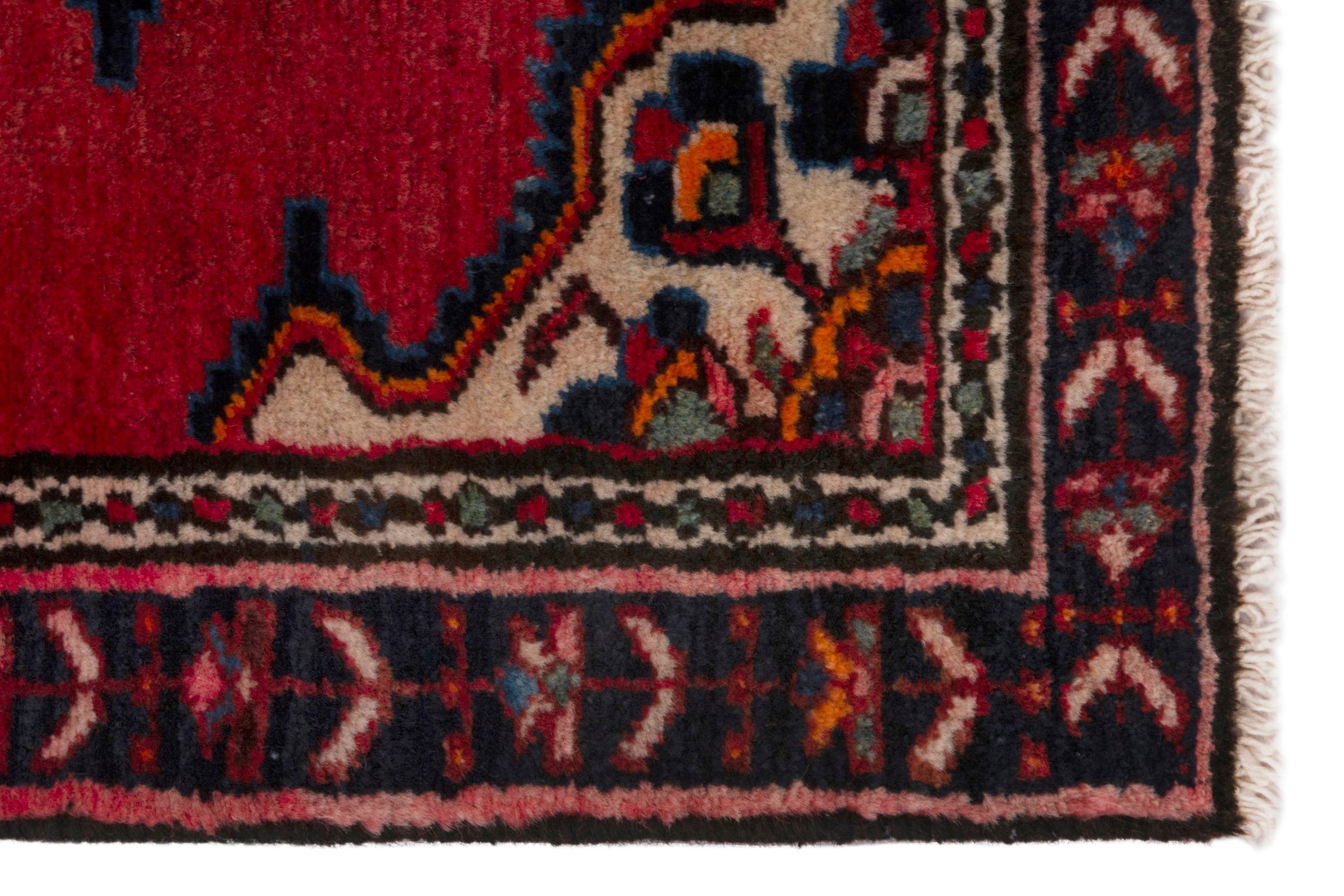 Persian Hamedan accent rug in deep red and burgundy, view 4 of 7