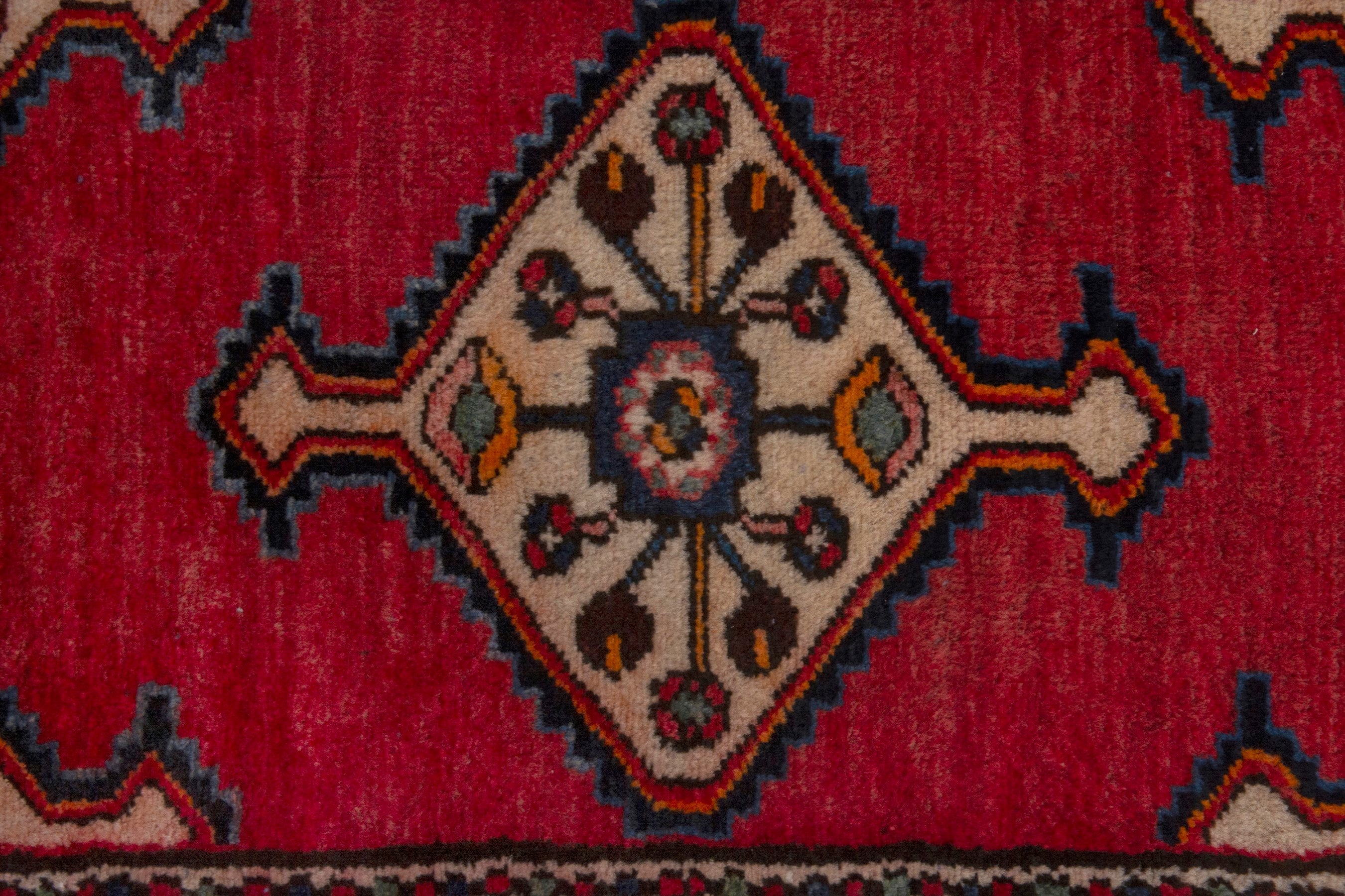 Persian Hamedan accent rug in deep red and burgundy, view 6 of 7