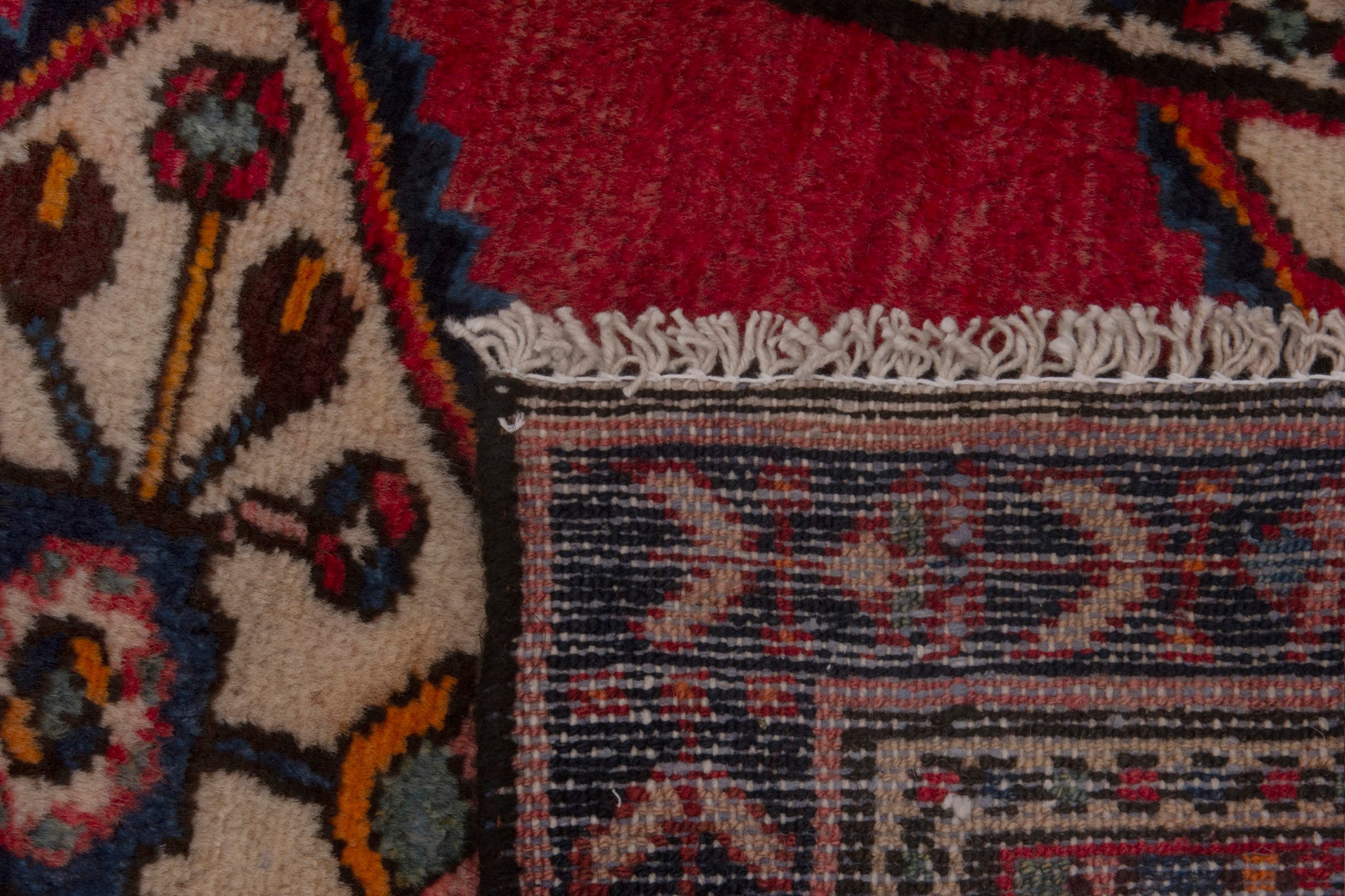 Persian Hamedan accent rug in deep red and burgundy, view 7 of 7