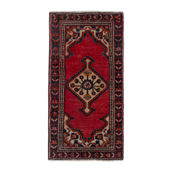 Persian Hamadan accent rug in deep red and burgundy, 1'8" x 2'11"