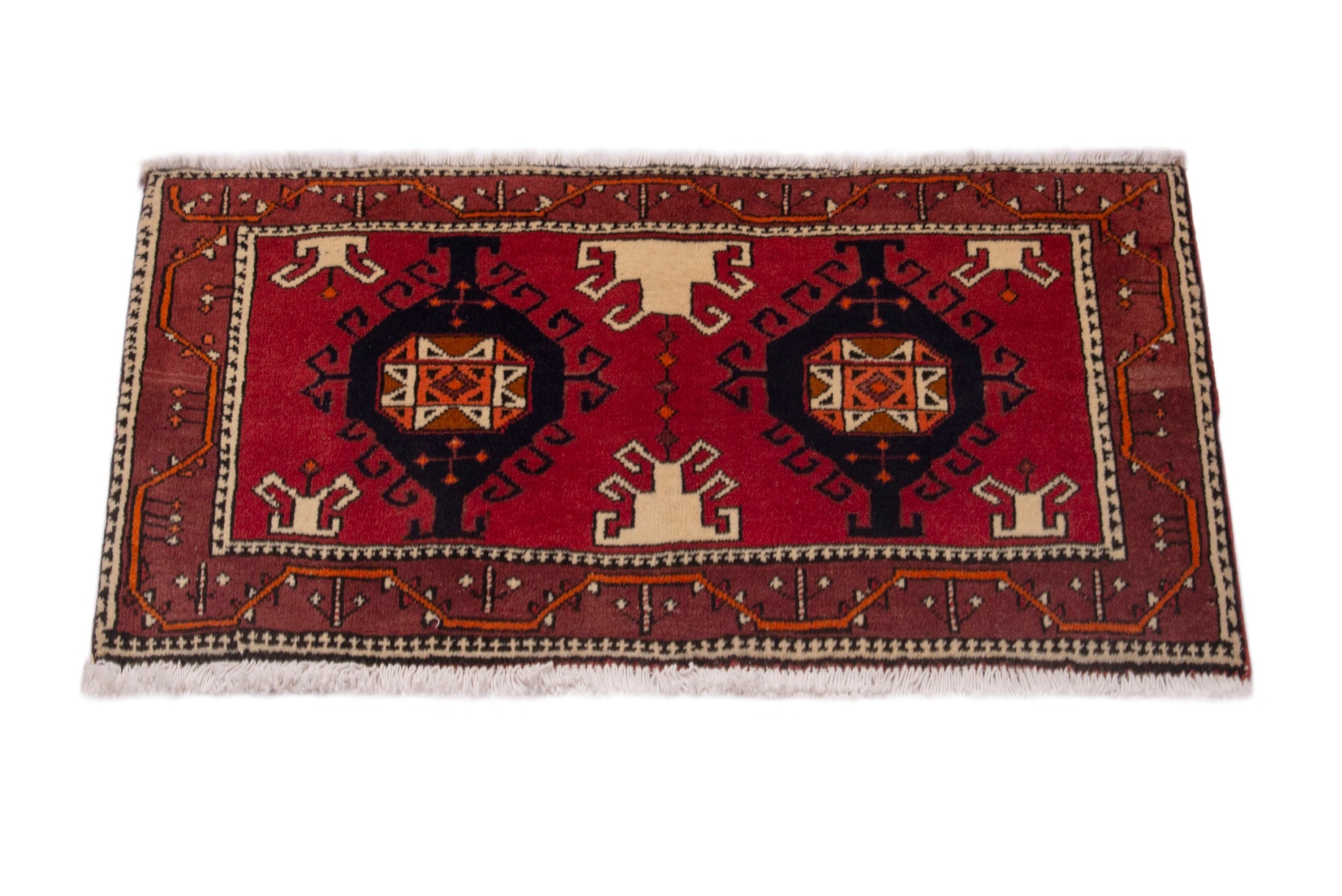 Persian Azerbaijan accent rug in deep red and burgundy, view 3 of 7