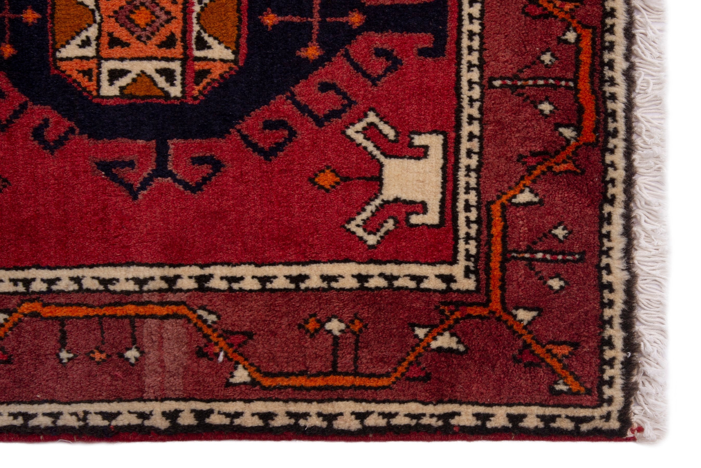 Persian Azerbaijan accent rug in deep red and burgundy, view 4 of 7