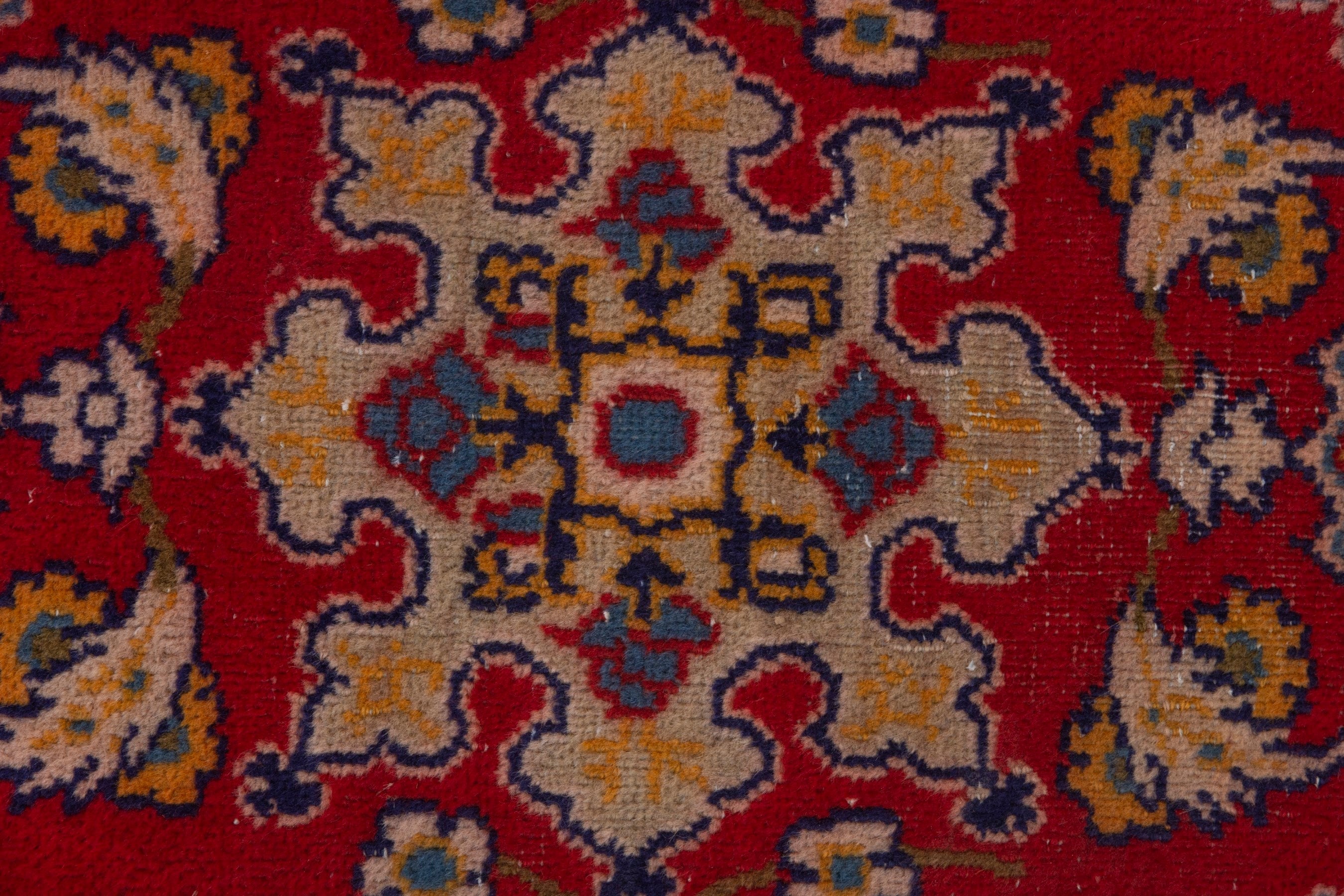 Persian Nain accent rug in deep red and dark blue, view 6 of 7