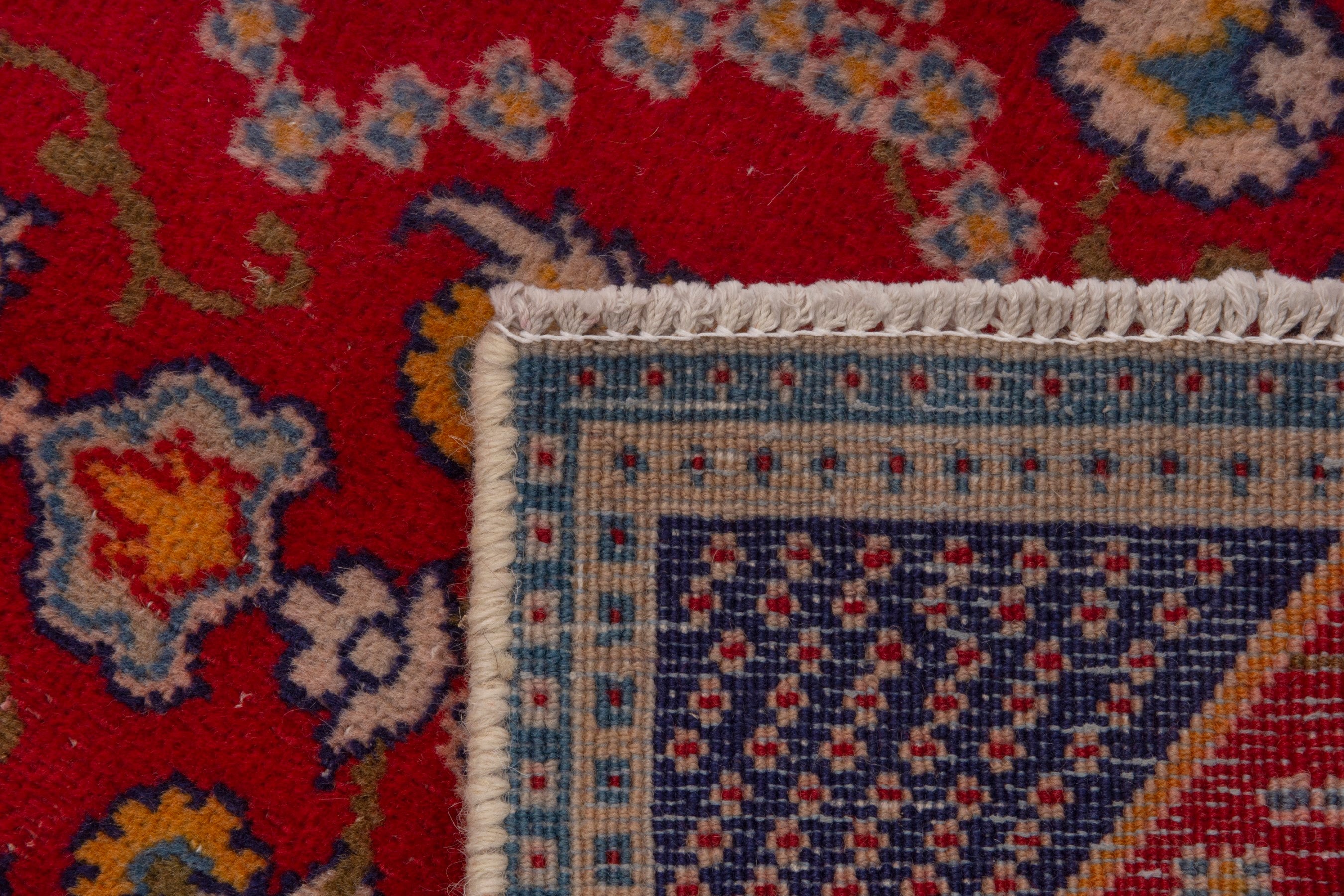 Persian Nain accent rug in deep red and dark blue, view 7 of 7