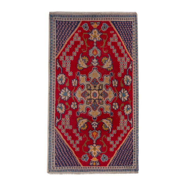 Persian Nain accent rug in deep red and dark blue, 1'7" x 2'6"