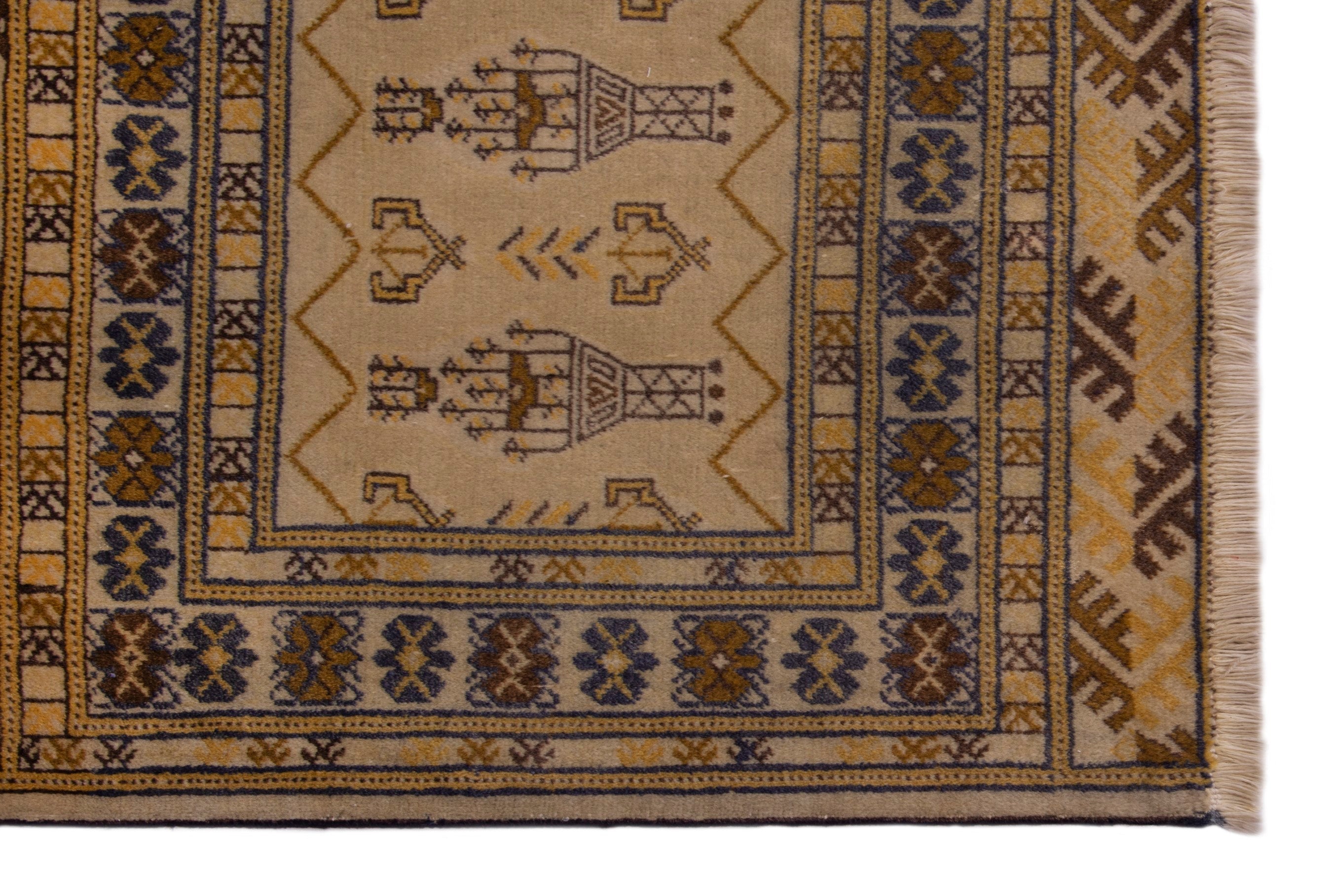 Persian Torkaman accent rug in cream and tan, view 4 of 7